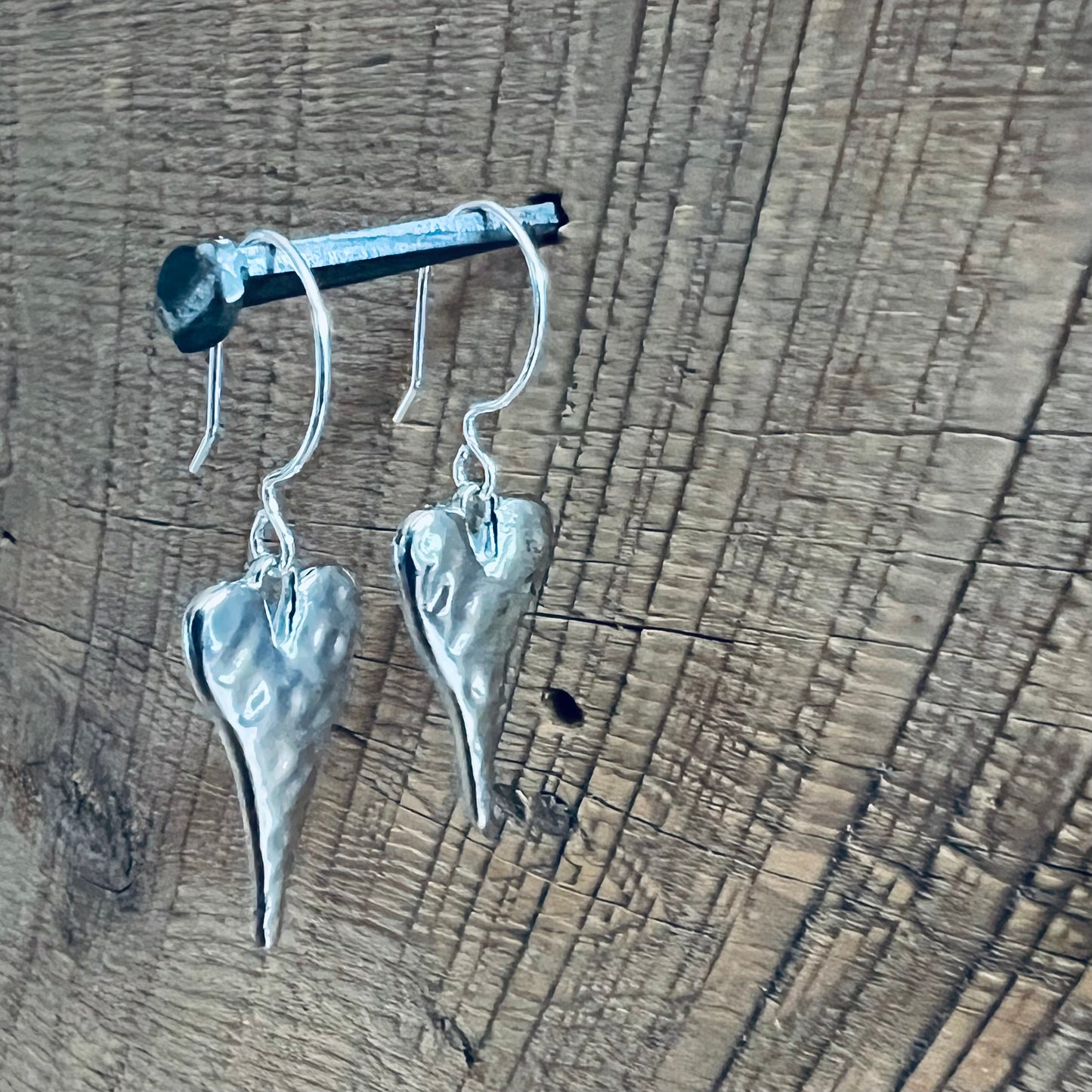 SariBlue® Rustic Silver Heart Earrings