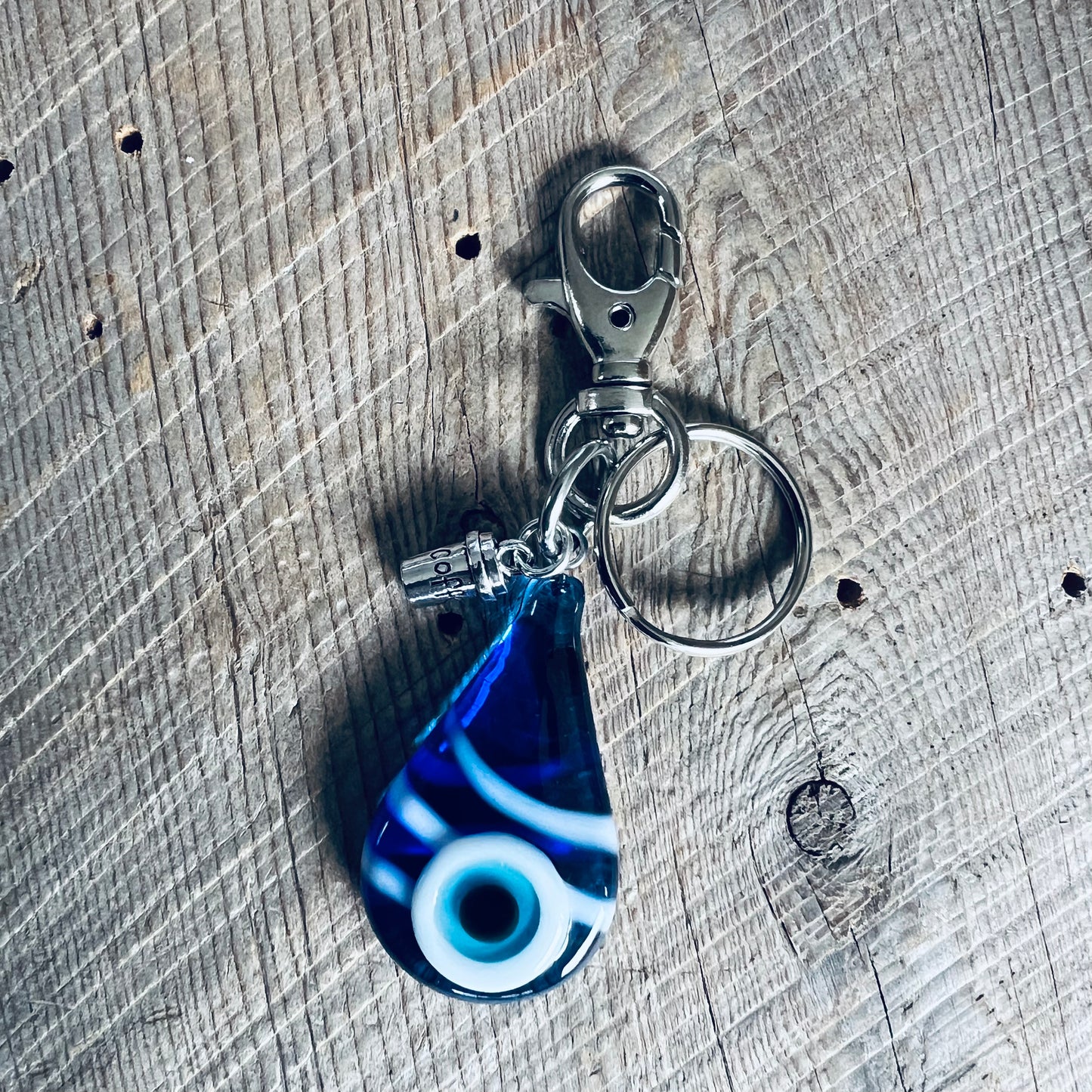 SariBlue® Striped Teardrop Evil Eye with Coffee Cup Charm Keychain