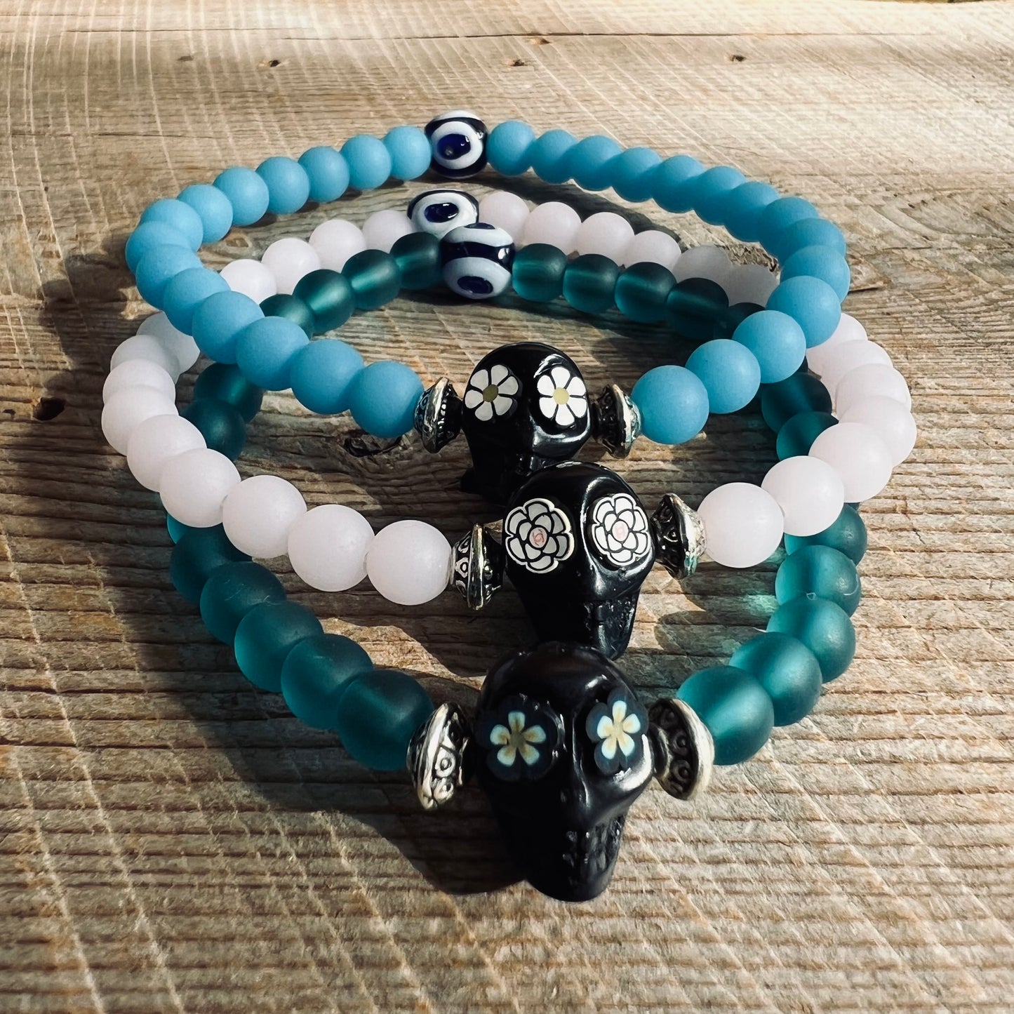 SariBlue® Daisy Sugarskull Bracelet with Evil Eye