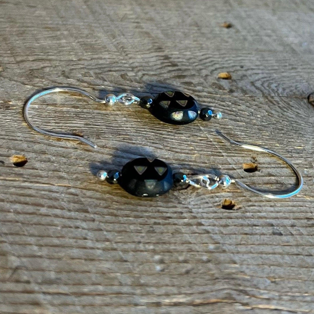 SariBlue® Tiny Triangles on Black Czech Glass Earrings
