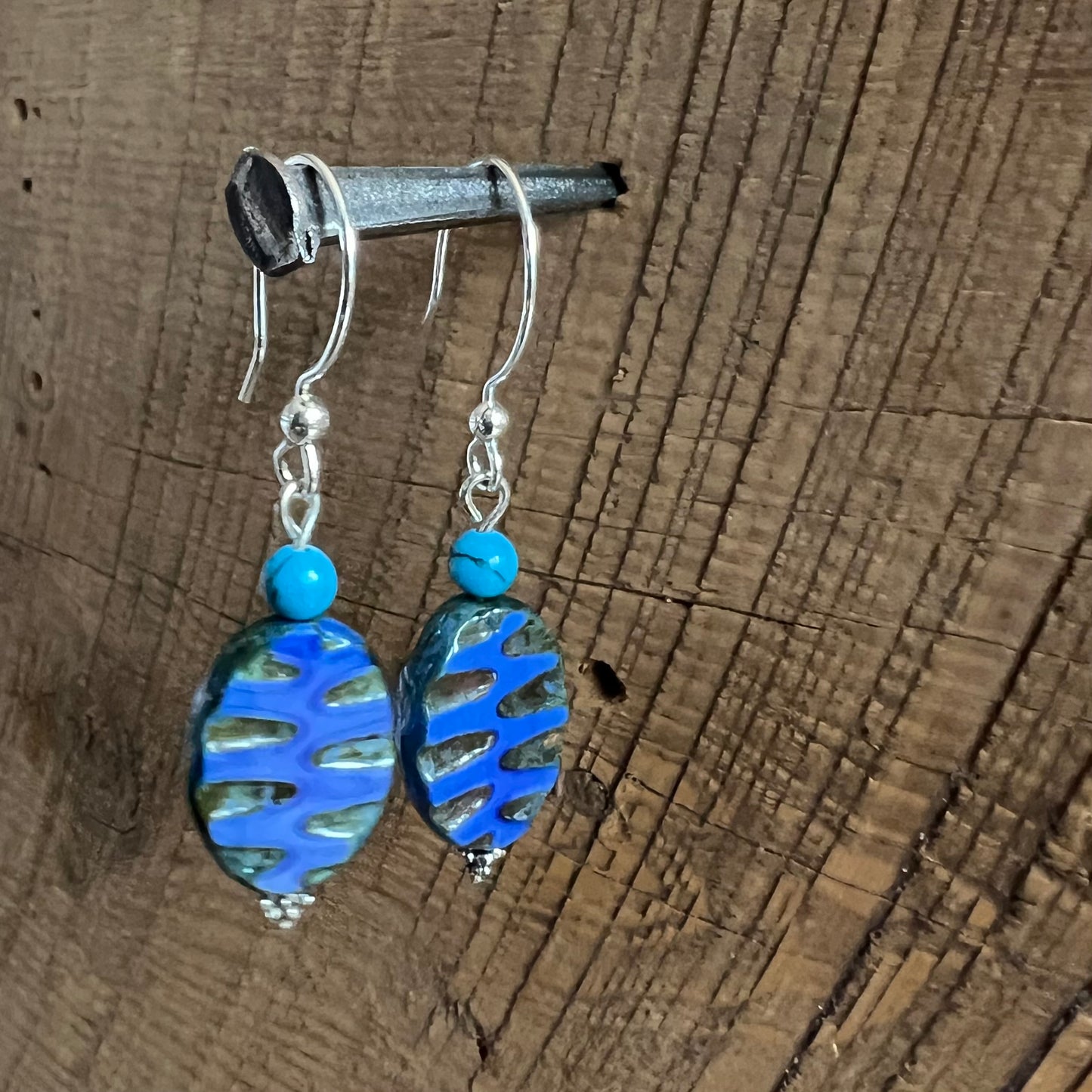 SariBlue® Tiger Tiger Blue Czech Glass Beads Earrings
