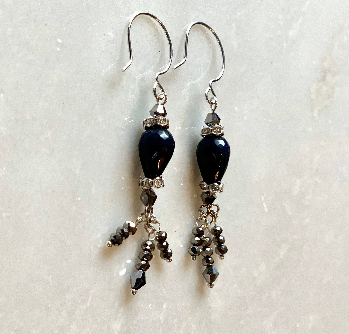 SariBlue® Denim Blue Agate Earrings with Austrian Crystals