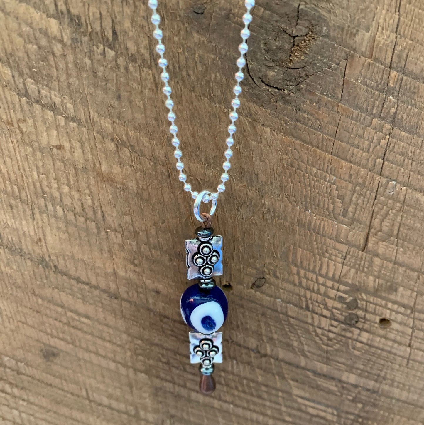 SariBlue® Tribal Pendant - Handmade Blue Glass Evil Eye Bead Necklace