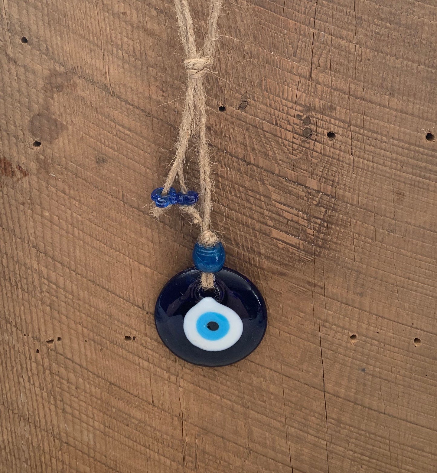 SariBlue® Traditional Blue Evil Eye Home Decor Hanging Pendant with Beads & Hemp Twine