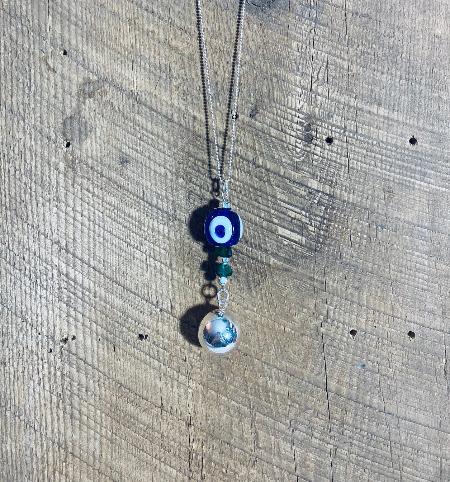 SariBlue® Green Glass Evil Eye Baby Belly Bell® Angel Caller Maternity Necklace