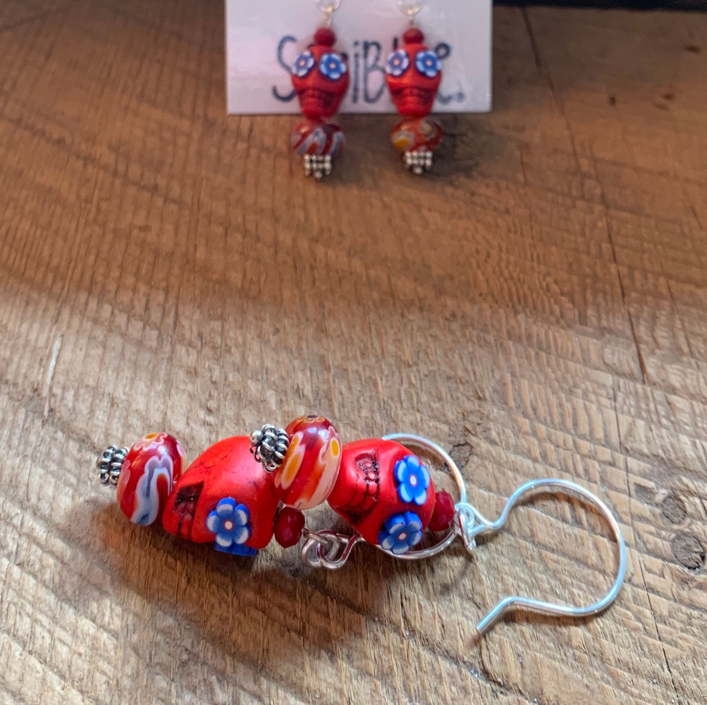 SariBlue® Red Sugarskull Earrings