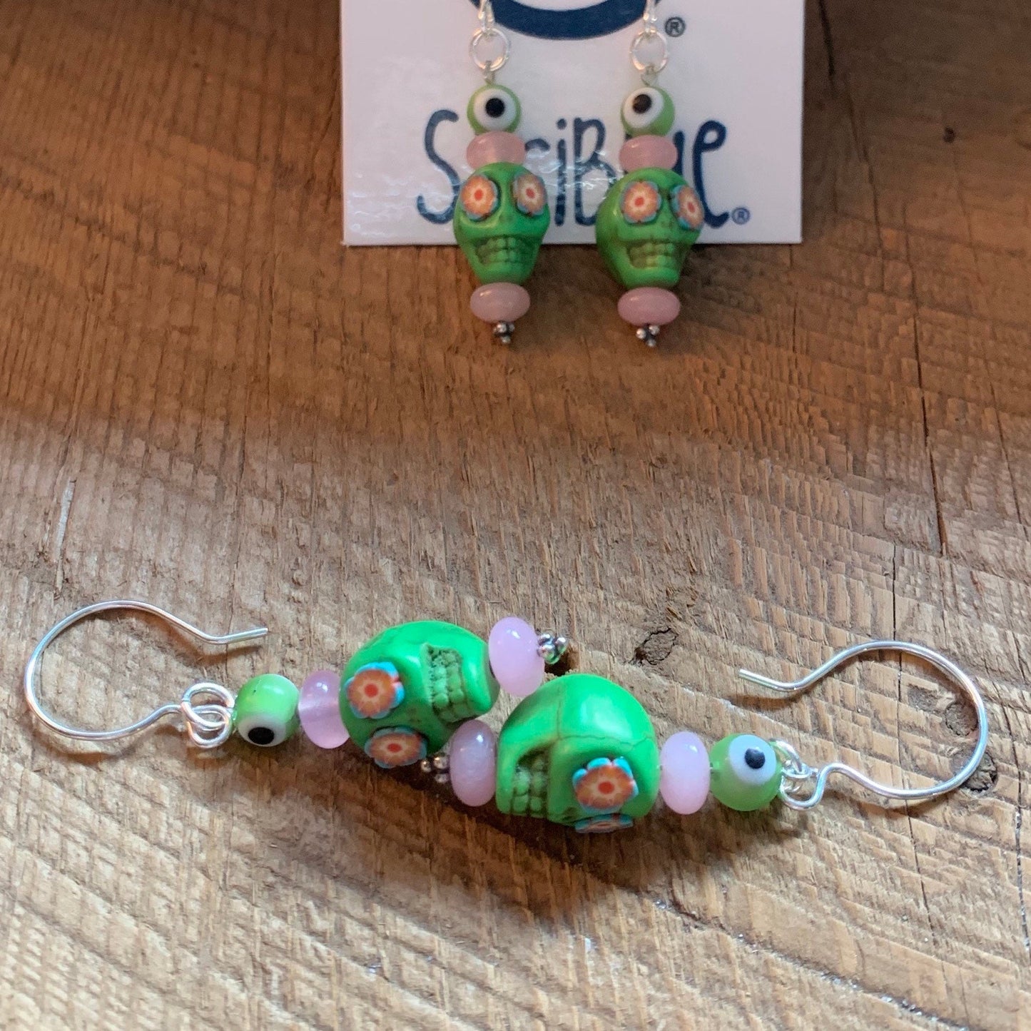 SariBlue® Lime Green Sugarskull Earrings