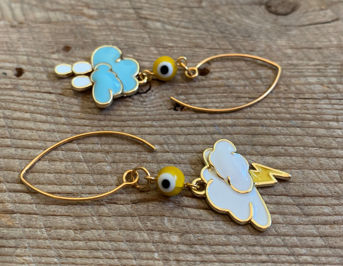 SariBlue® Mazin Earrings - Yellow Evil Eye Storm & Rain Cloud Earrings on Gold Hooks