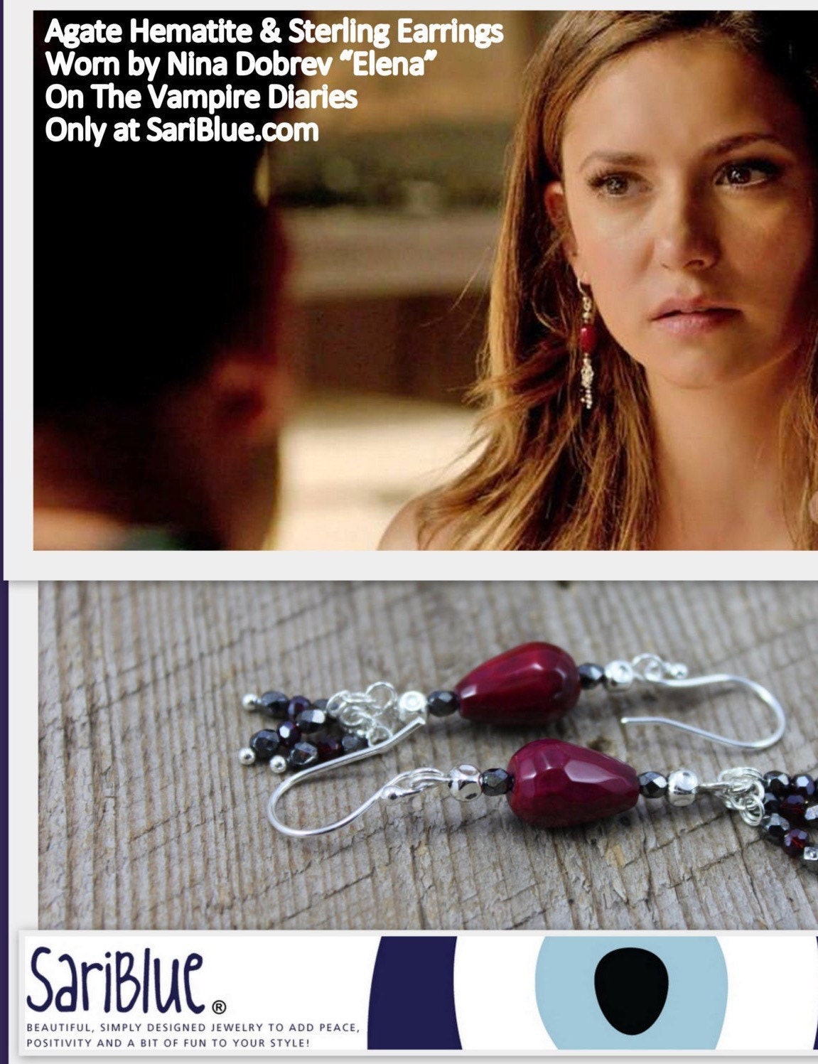 SariBlue® Handmade Agate Earrings with Hematite Red Crystals & Sterling Silver