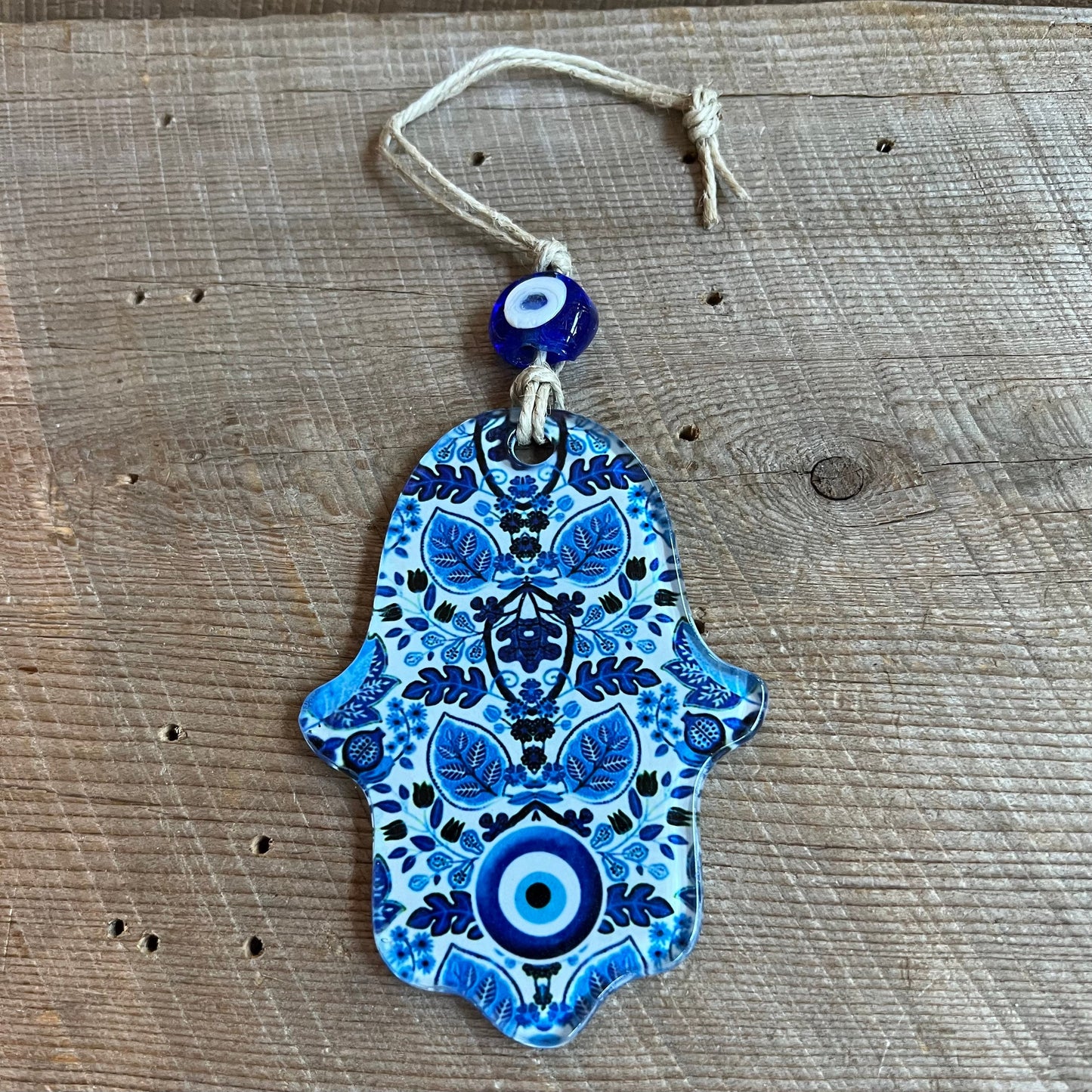 SariBlue® Navy and White Glass Hamsa Amulet