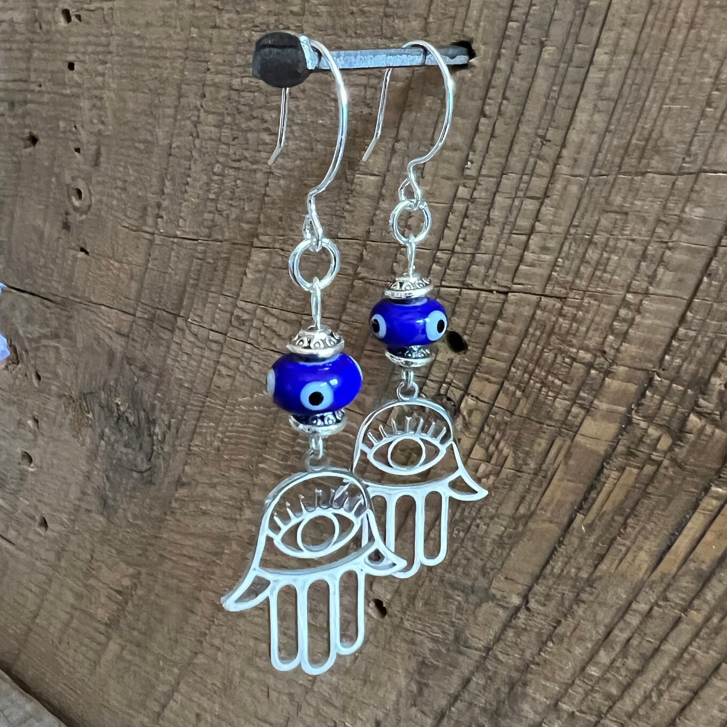 SariBlue® Hamsa with Dark Blue Evil Eye Earrings