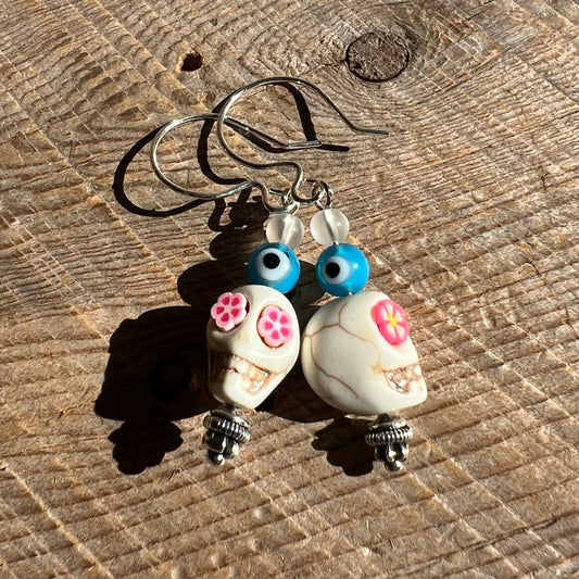 SariBlue® White Sugarskull Earrings