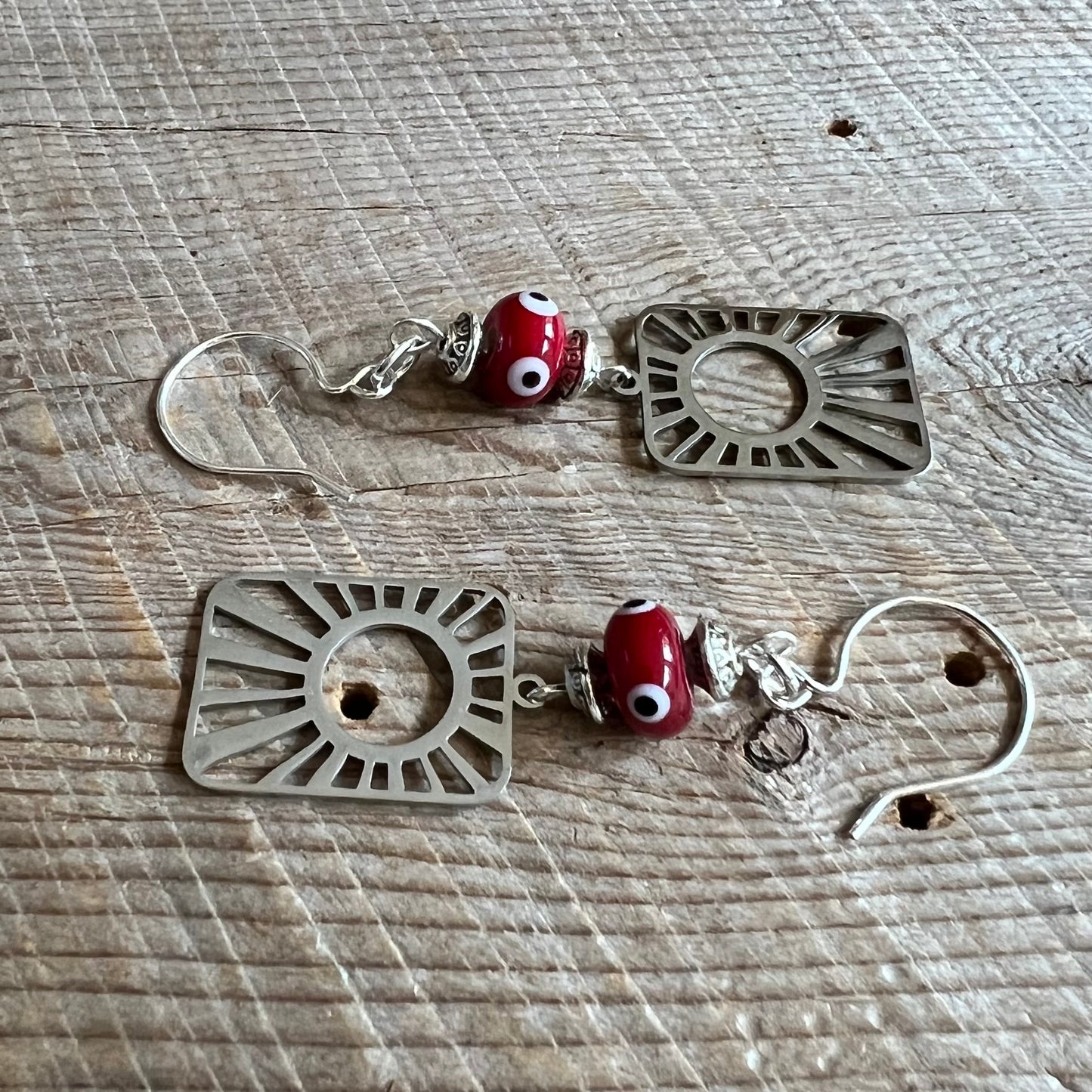 SariBlue® Sunburst with Deep Red Evil Eye Earrings