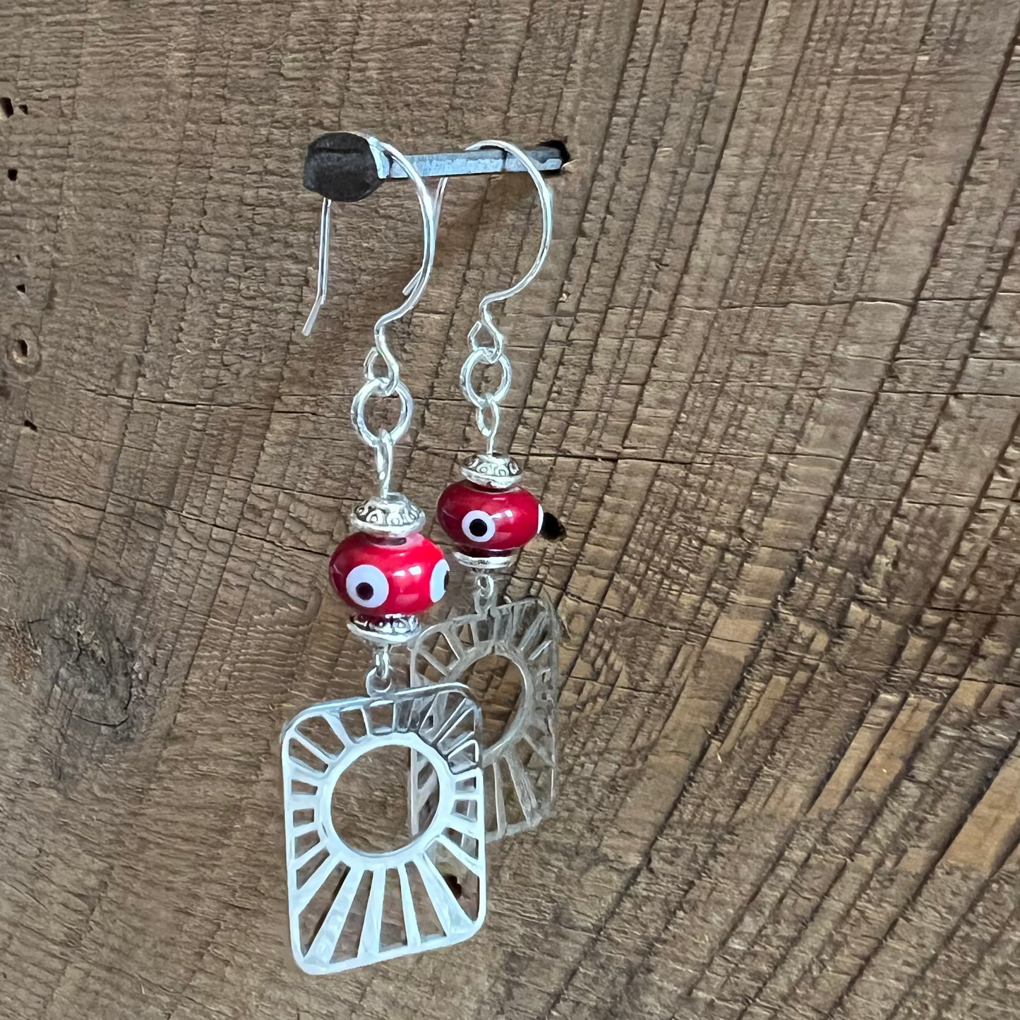 SariBlue® Sunburst with Deep Red Evil Eye Earrings