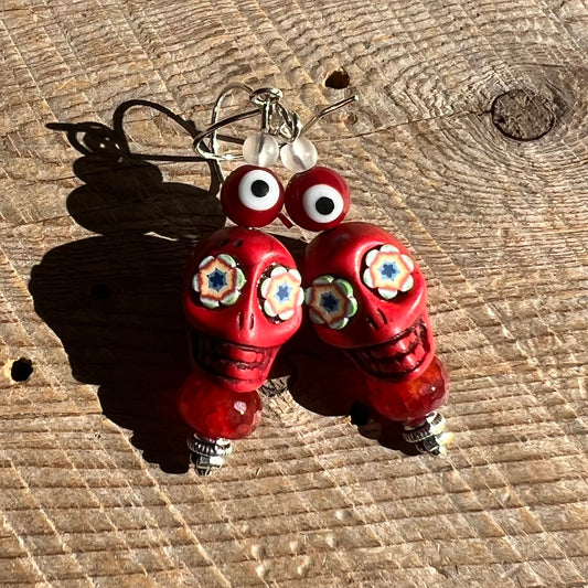 SariBlue® Statement Sugarskull and Evil Eye Earrings