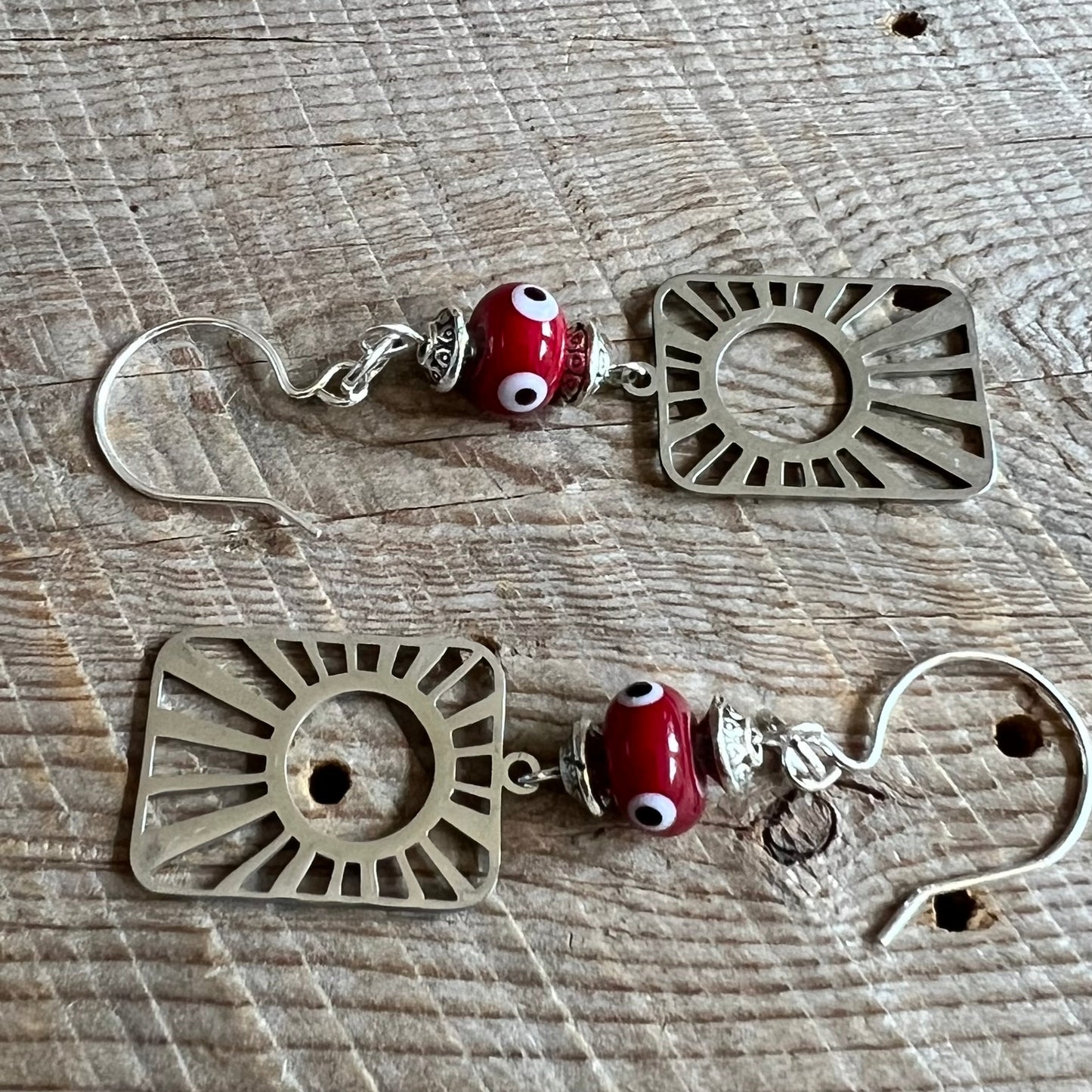 SariBlue® Sunburst with Deep Red Evil Eye Earrings