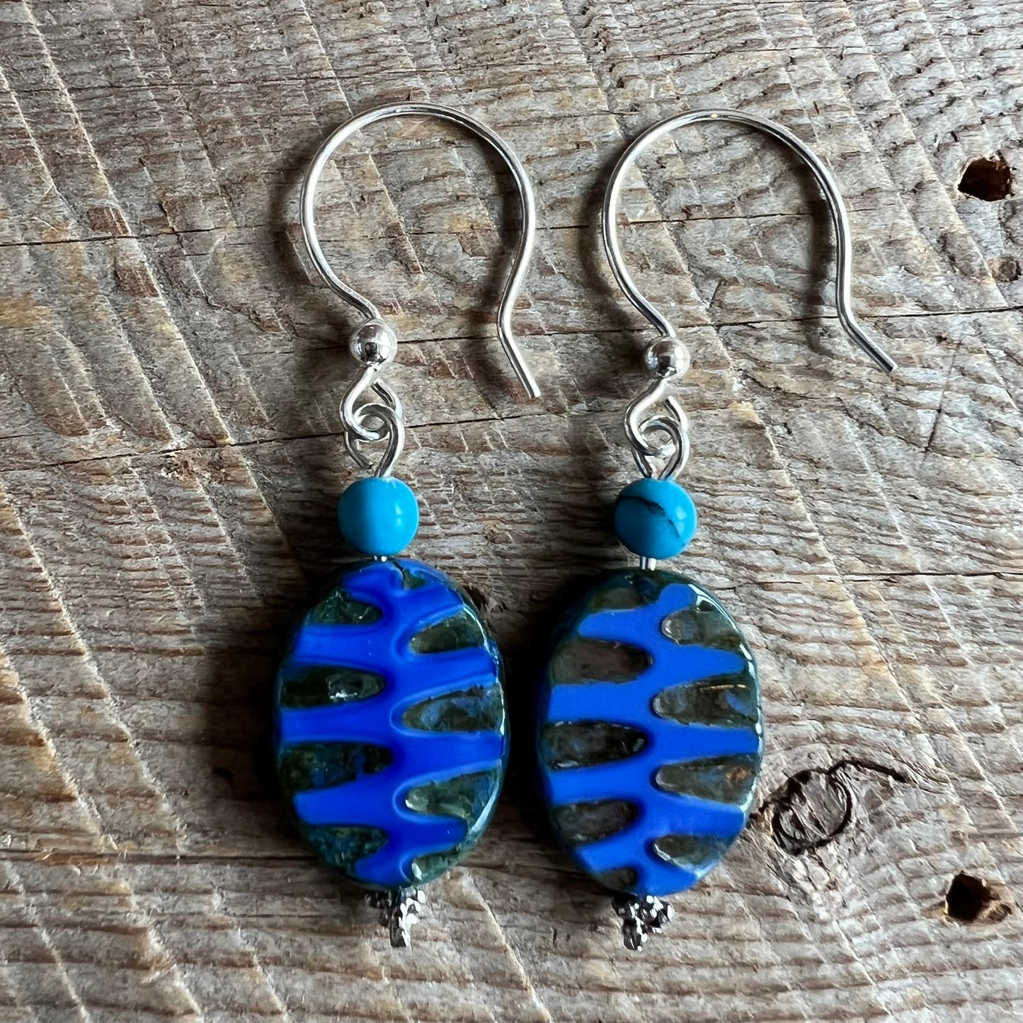 SariBlue® Tiger Tiger Blue Czech Glass Beads Earrings