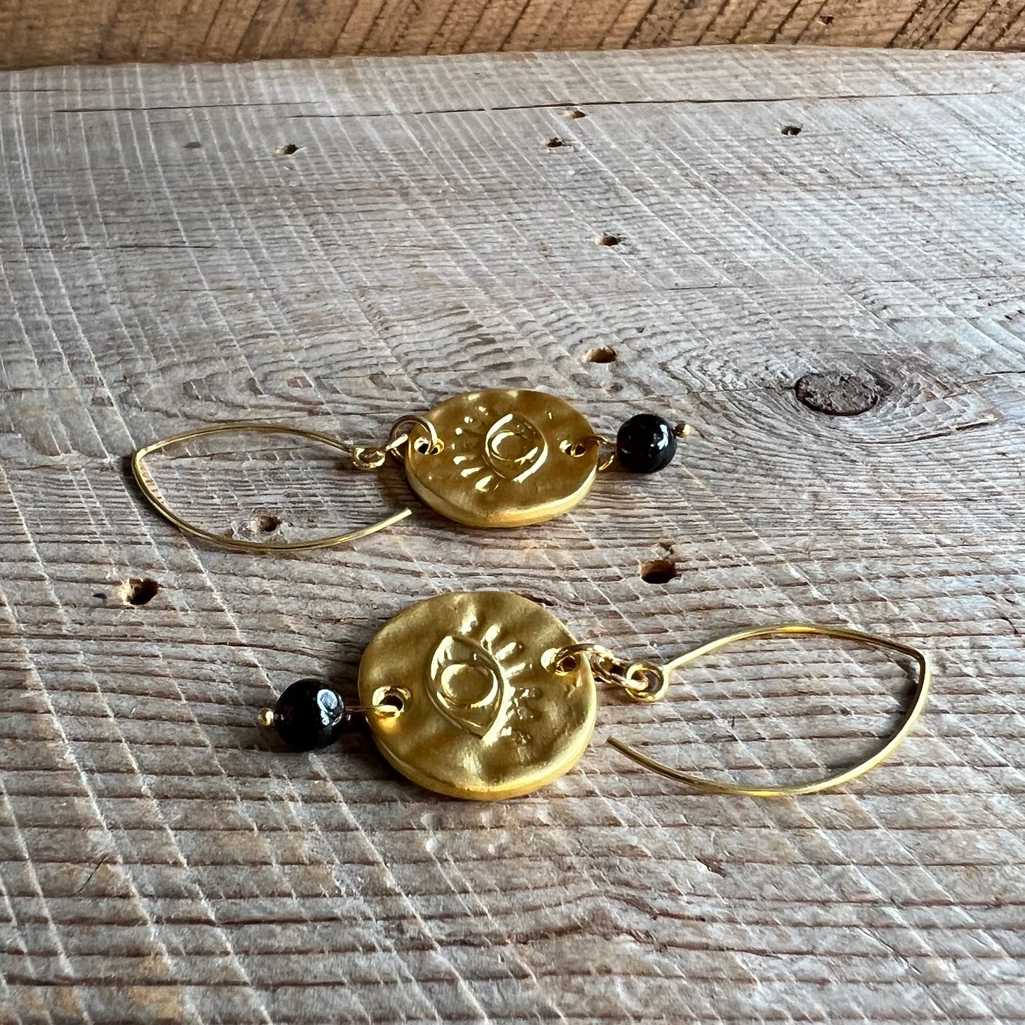 SariBlue® Garnet and Gold All Seeing Eye Earrings