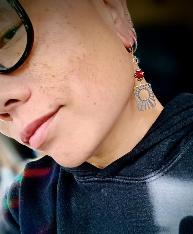 SariBlue® Sunburst with Deep Red Evil Eye Earrings