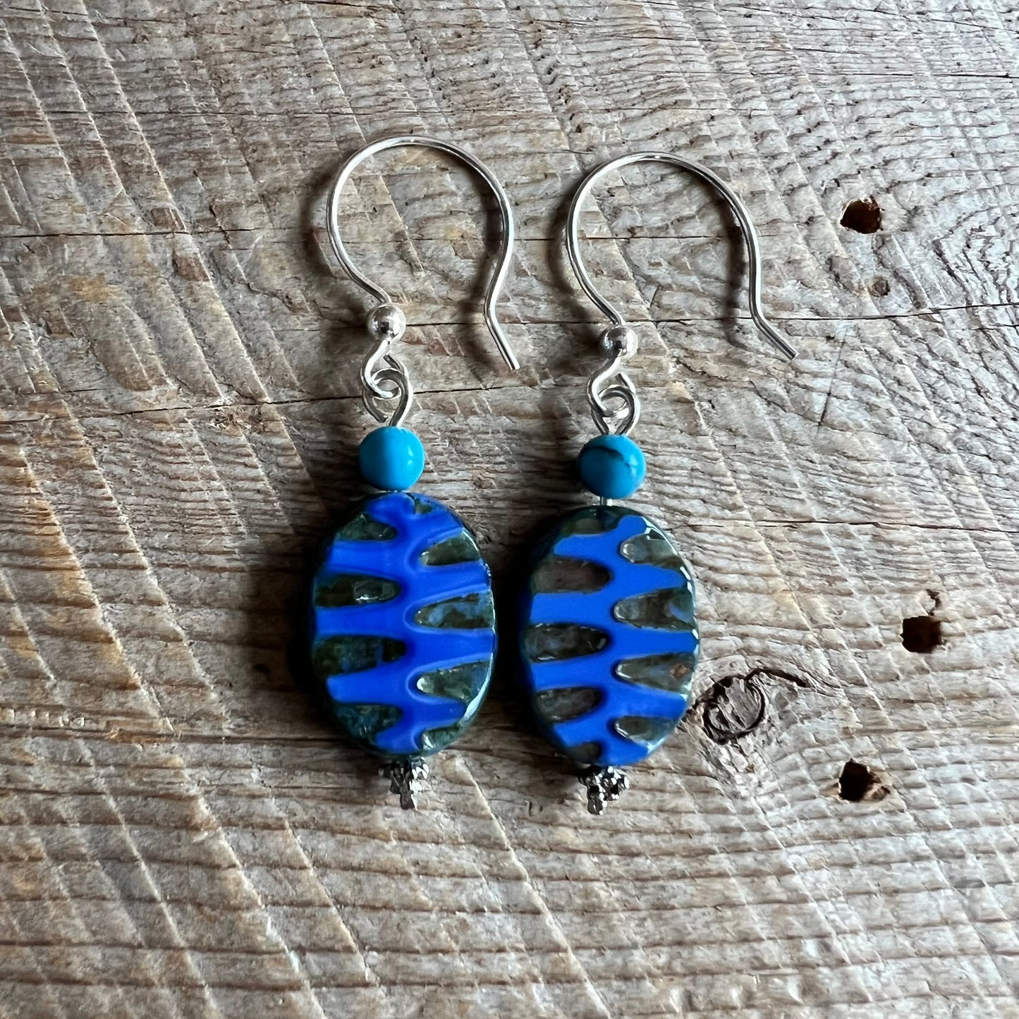SariBlue® Tiger Tiger Blue Czech Glass Beads Earrings