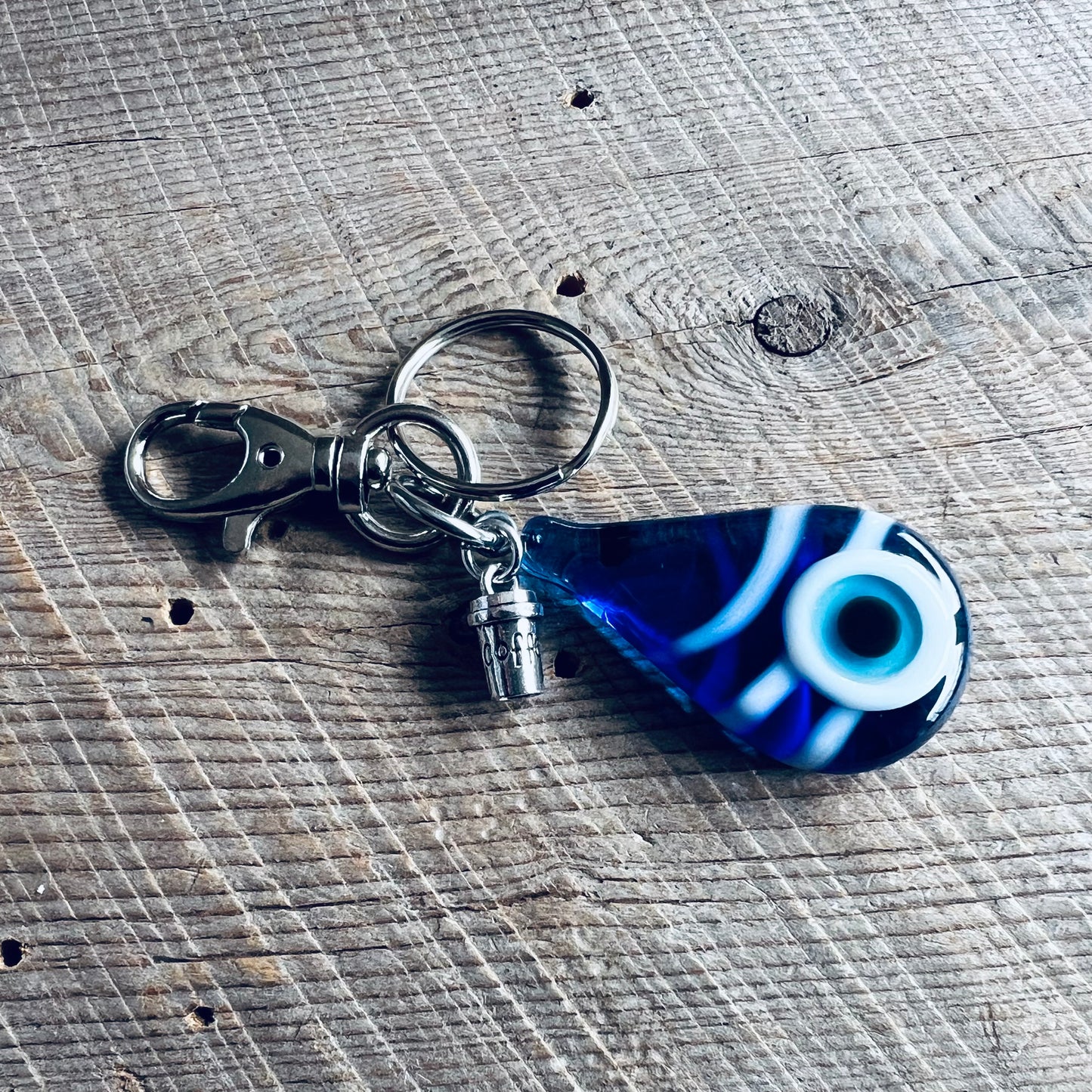 SariBlue® Striped Teardrop Evil Eye with Coffee Cup Charm Keychain