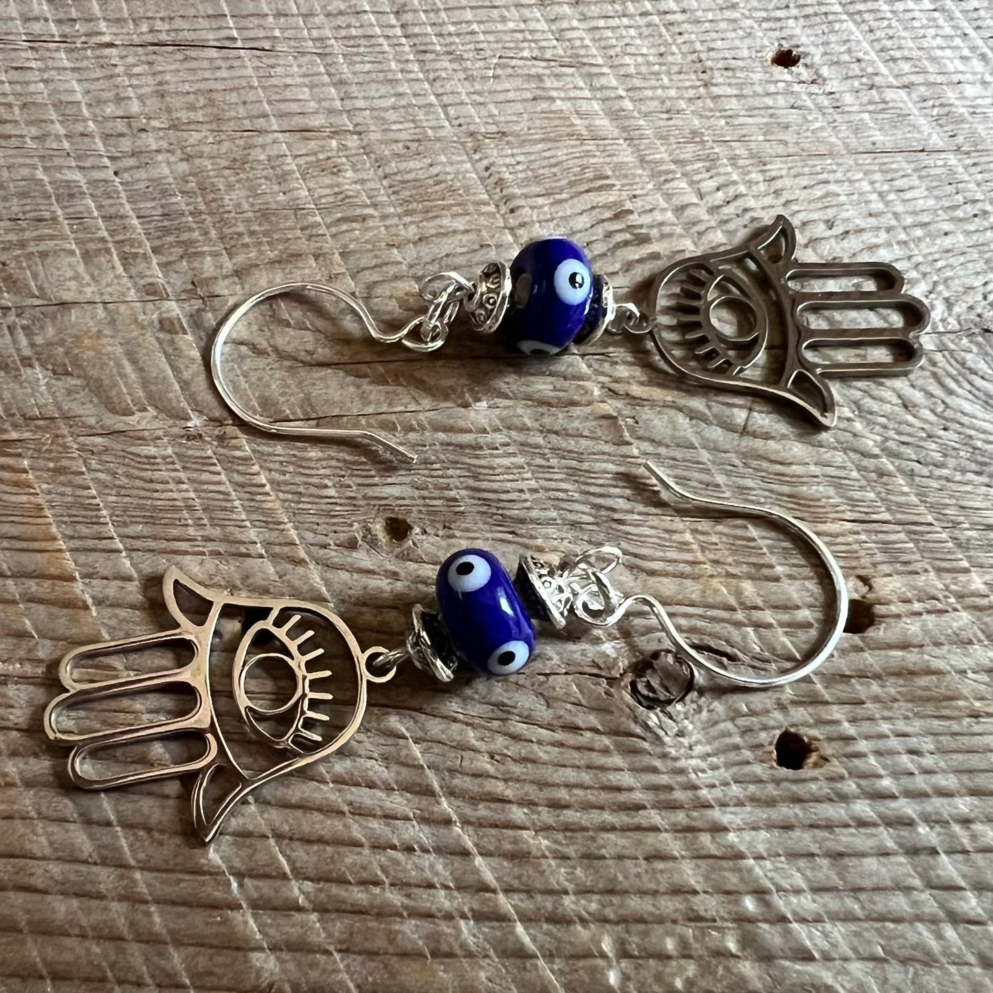 SariBlue® Hamsa with Dark Blue Evil Eye Earrings