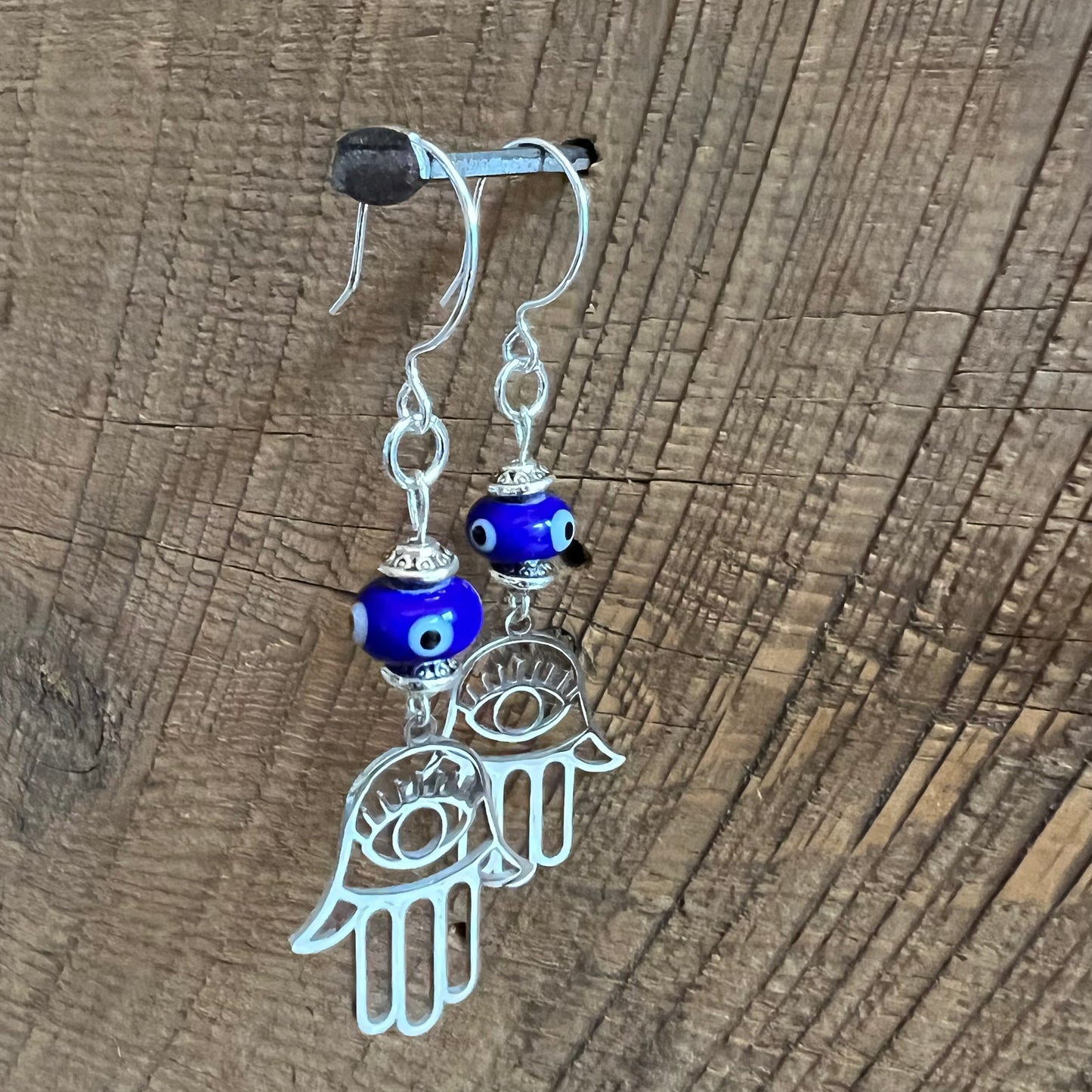 SariBlue® Hamsa with Dark Blue Evil Eye Earrings