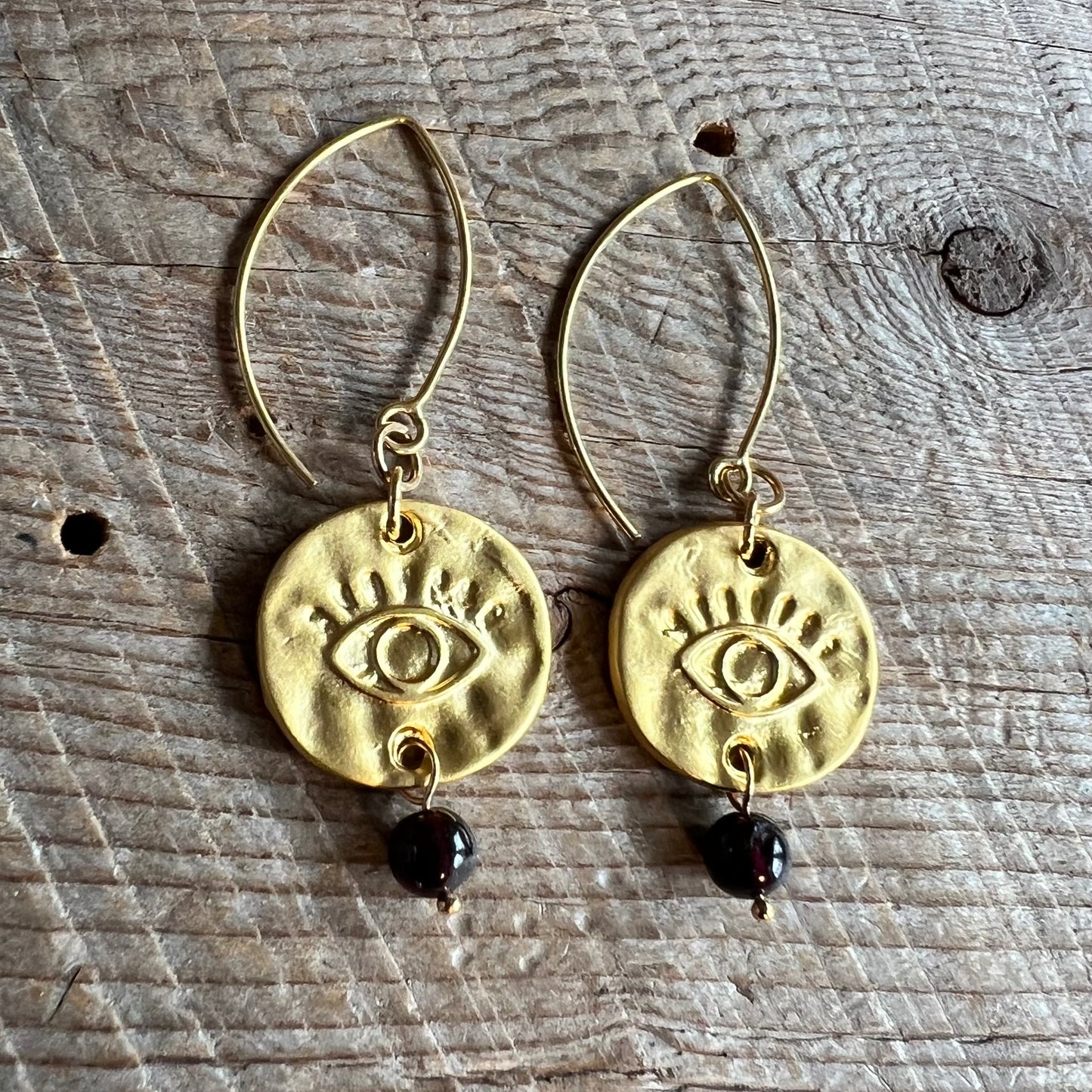 SariBlue® Garnet and Gold All Seeing Eye Earrings