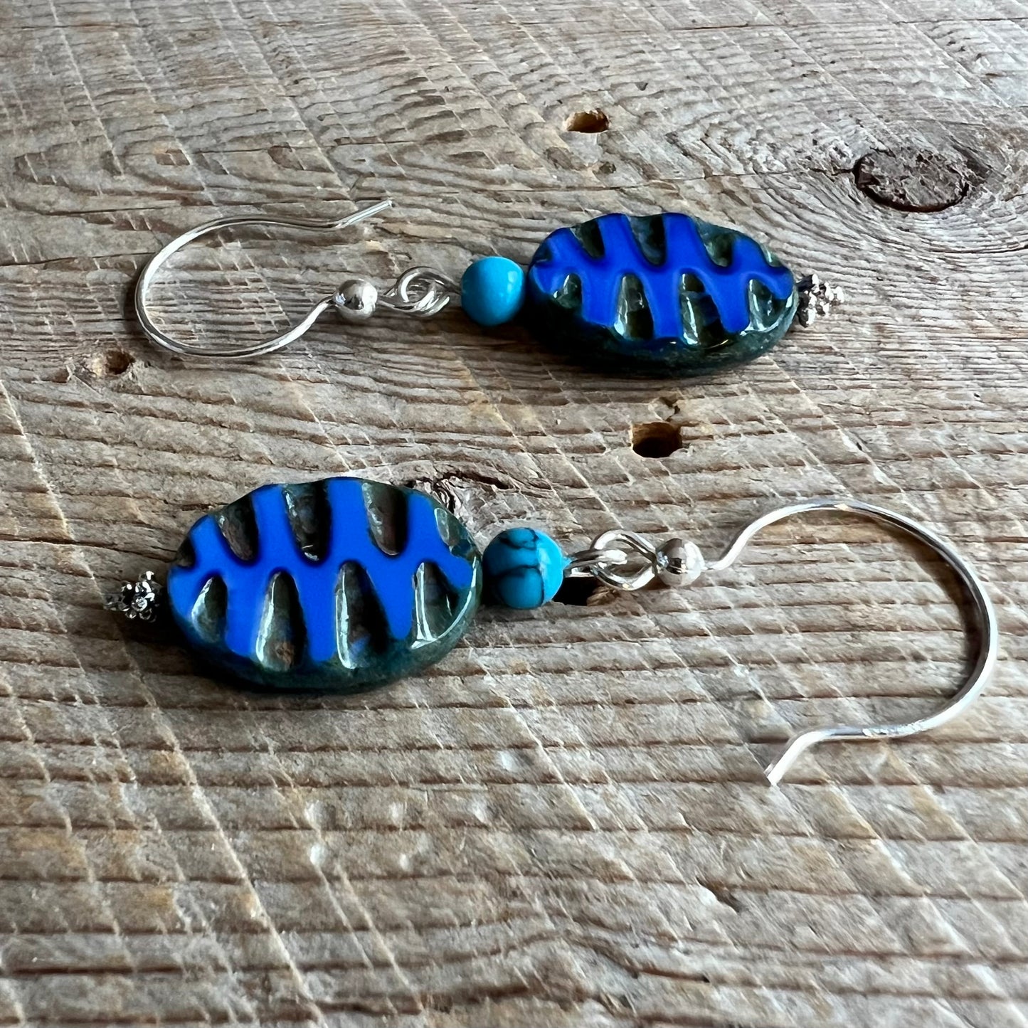 SariBlue® Tiger Tiger Blue Czech Glass Beads Earrings