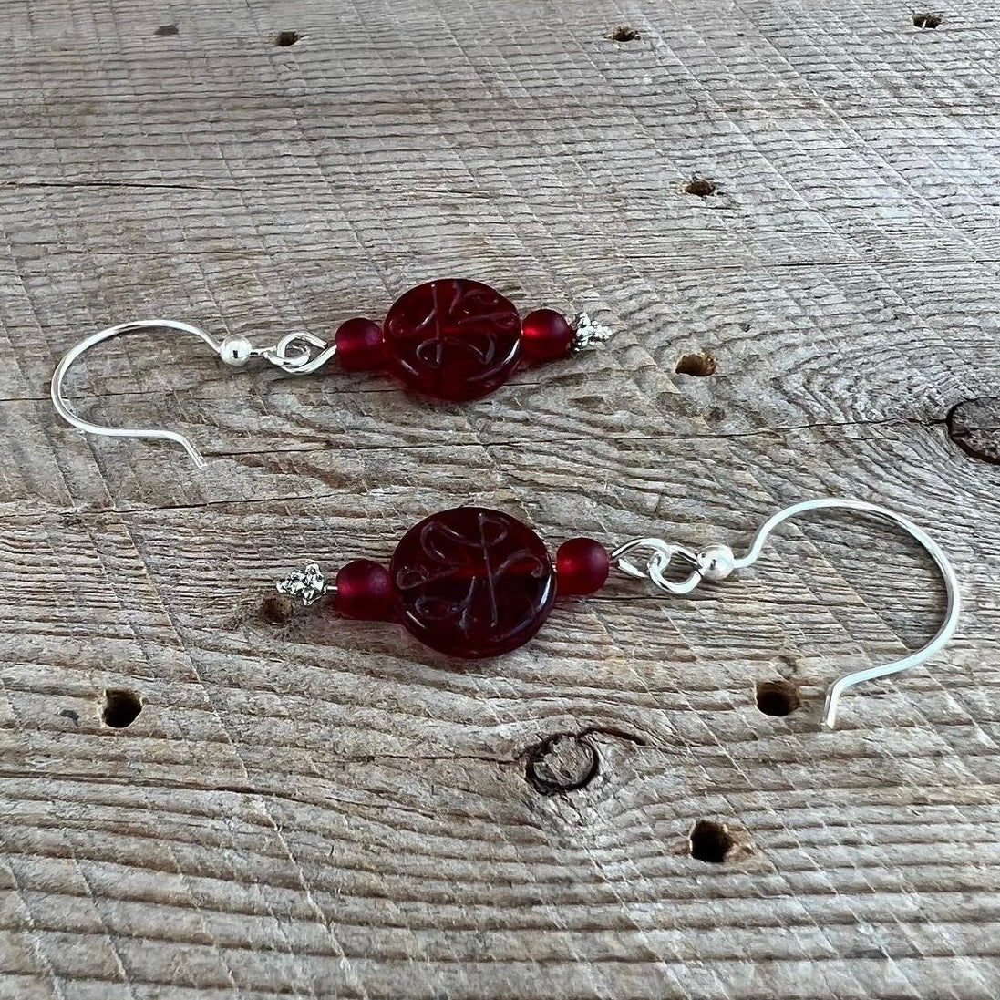 SariBlue®️Journey Antique Red Czech Glass Earrings