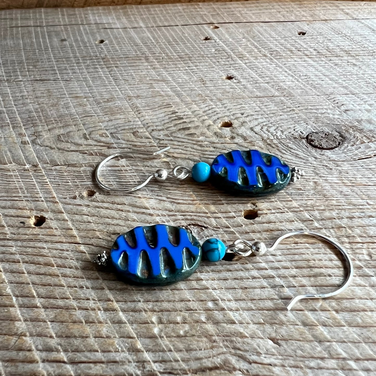 SariBlue® Tiger Tiger Blue Czech Glass Beads Earrings