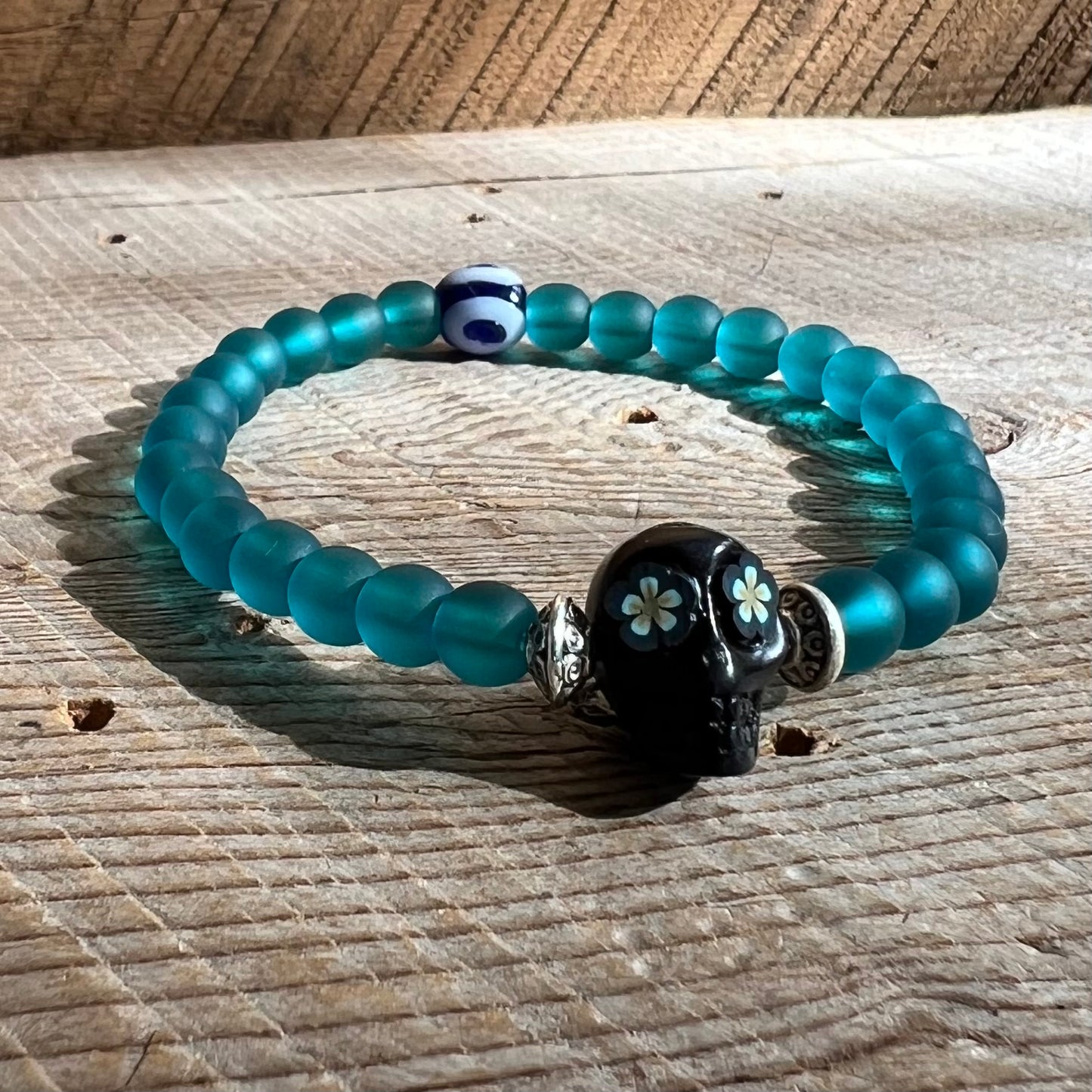 SariBlue® Forget Me Not Sugarskull Bracelet with Evil Eye