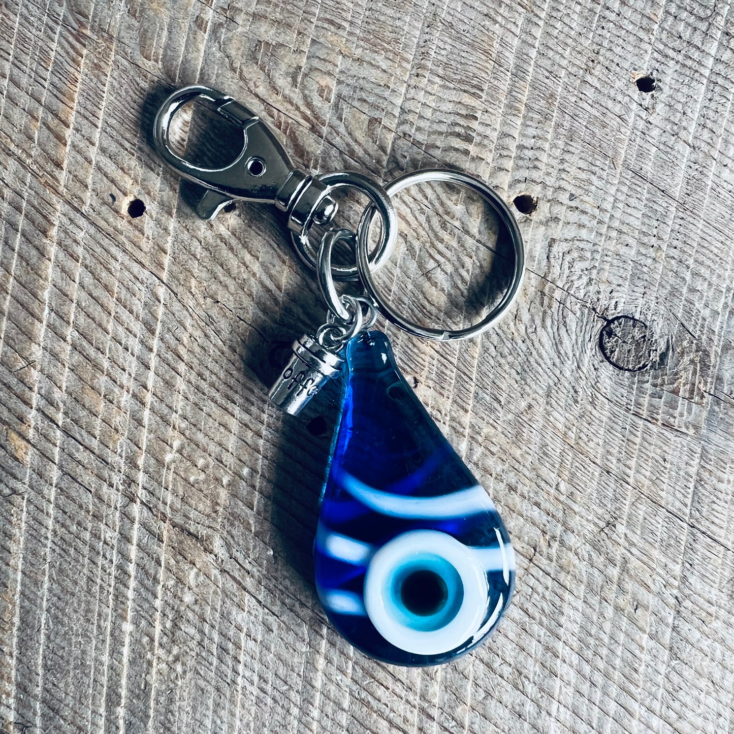 SariBlue® Striped Teardrop Evil Eye with Coffee Cup Charm Keychain