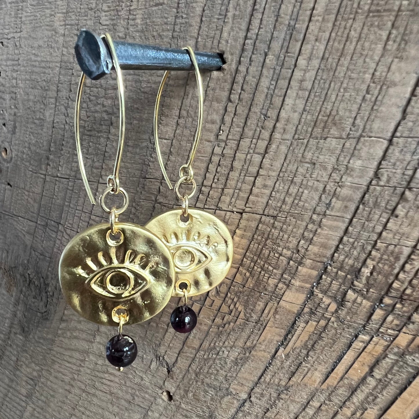 SariBlue® Garnet and Gold All Seeing Eye Earrings