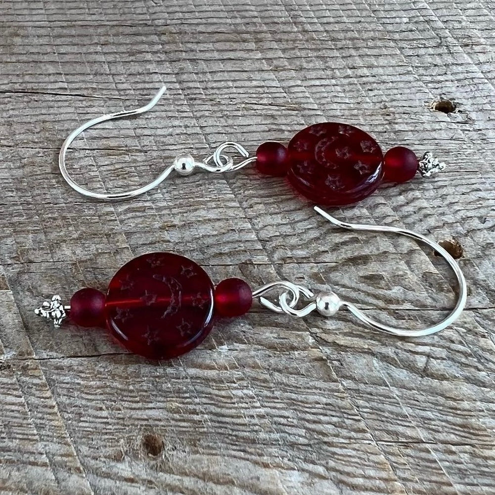SariBlue®️Journey Antique Red Czech Glass Earrings
