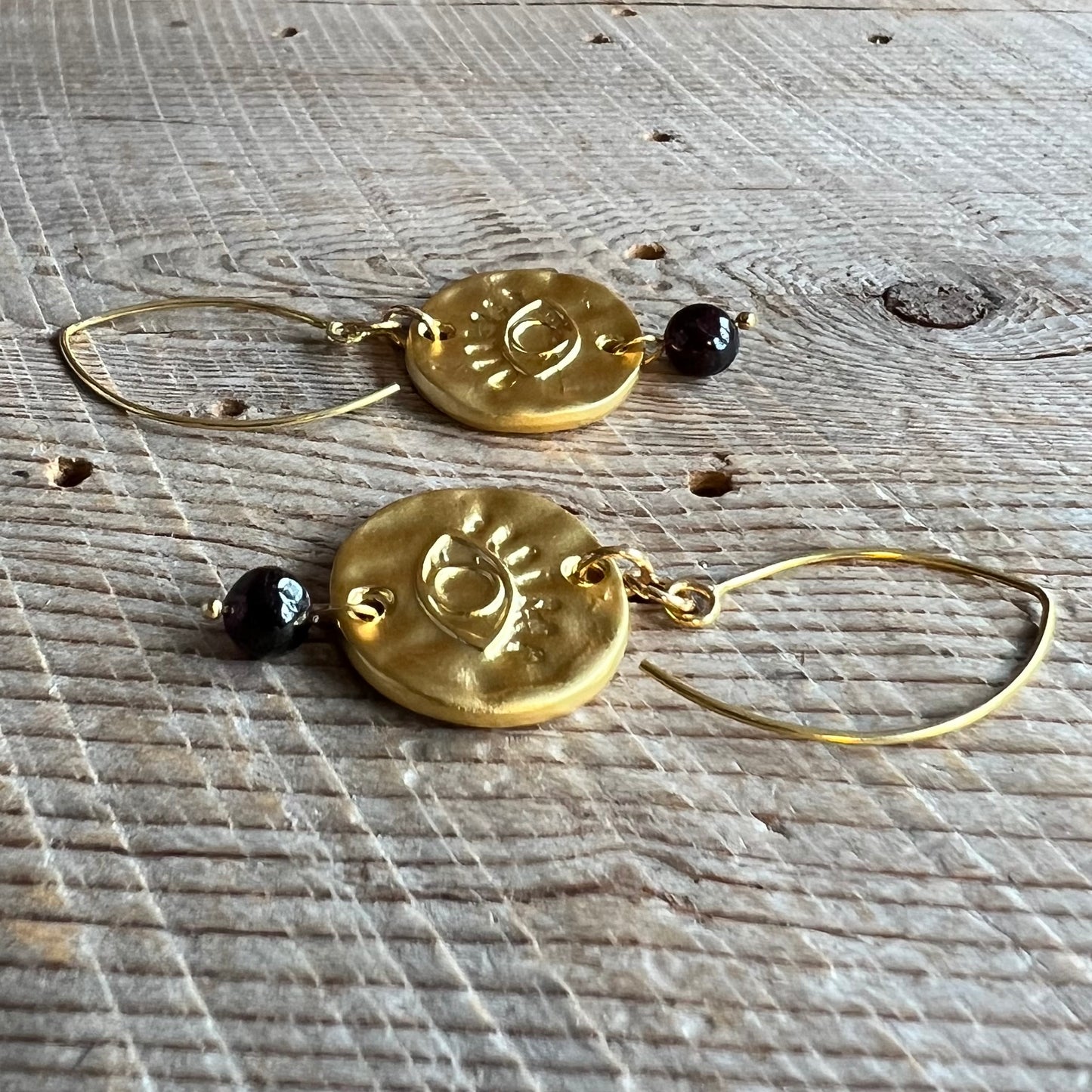 SariBlue® Garnet and Gold All Seeing Eye Earrings