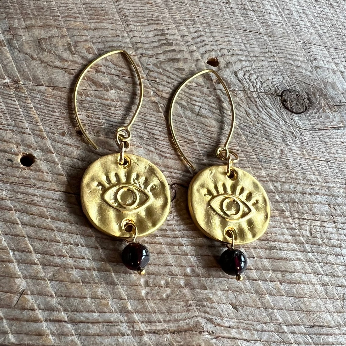 SariBlue® Garnet and Gold All Seeing Eye Earrings
