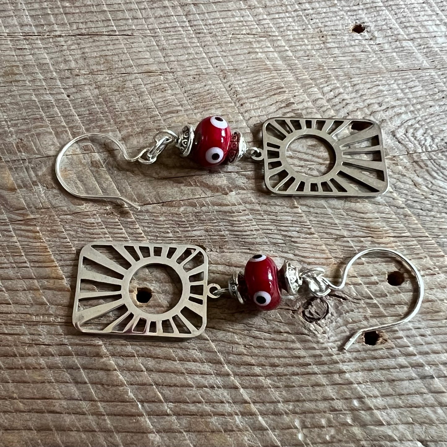 SariBlue® Sunburst with Deep Red Evil Eye Earrings