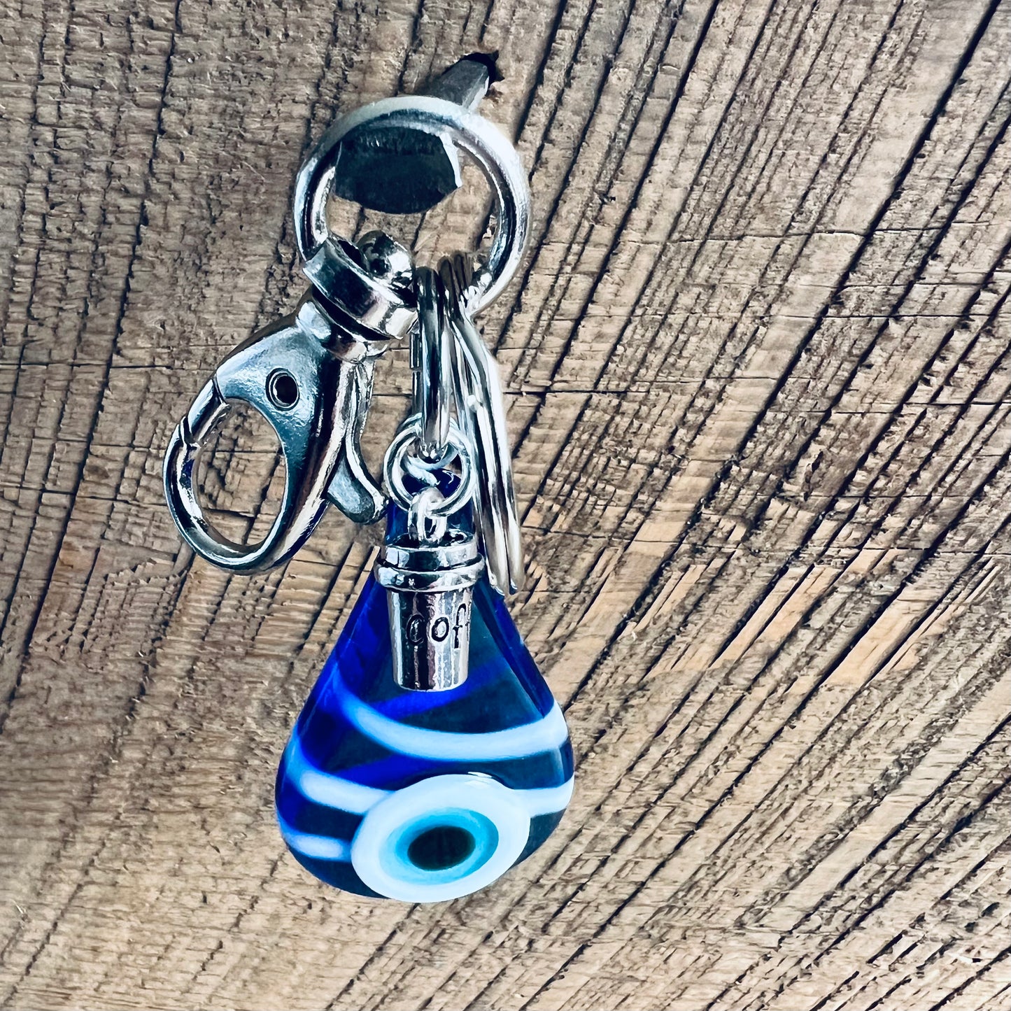 SariBlue® Striped Teardrop Evil Eye with Coffee Cup Charm Keychain