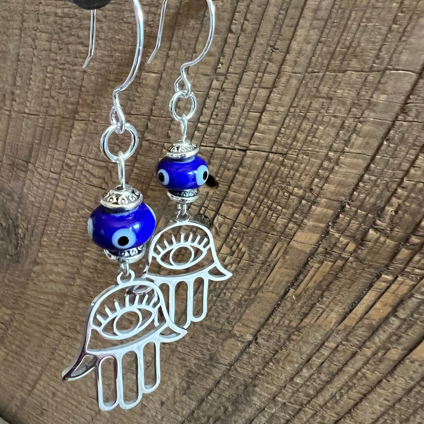 SariBlue® Hamsa with Dark Blue Evil Eye Earrings