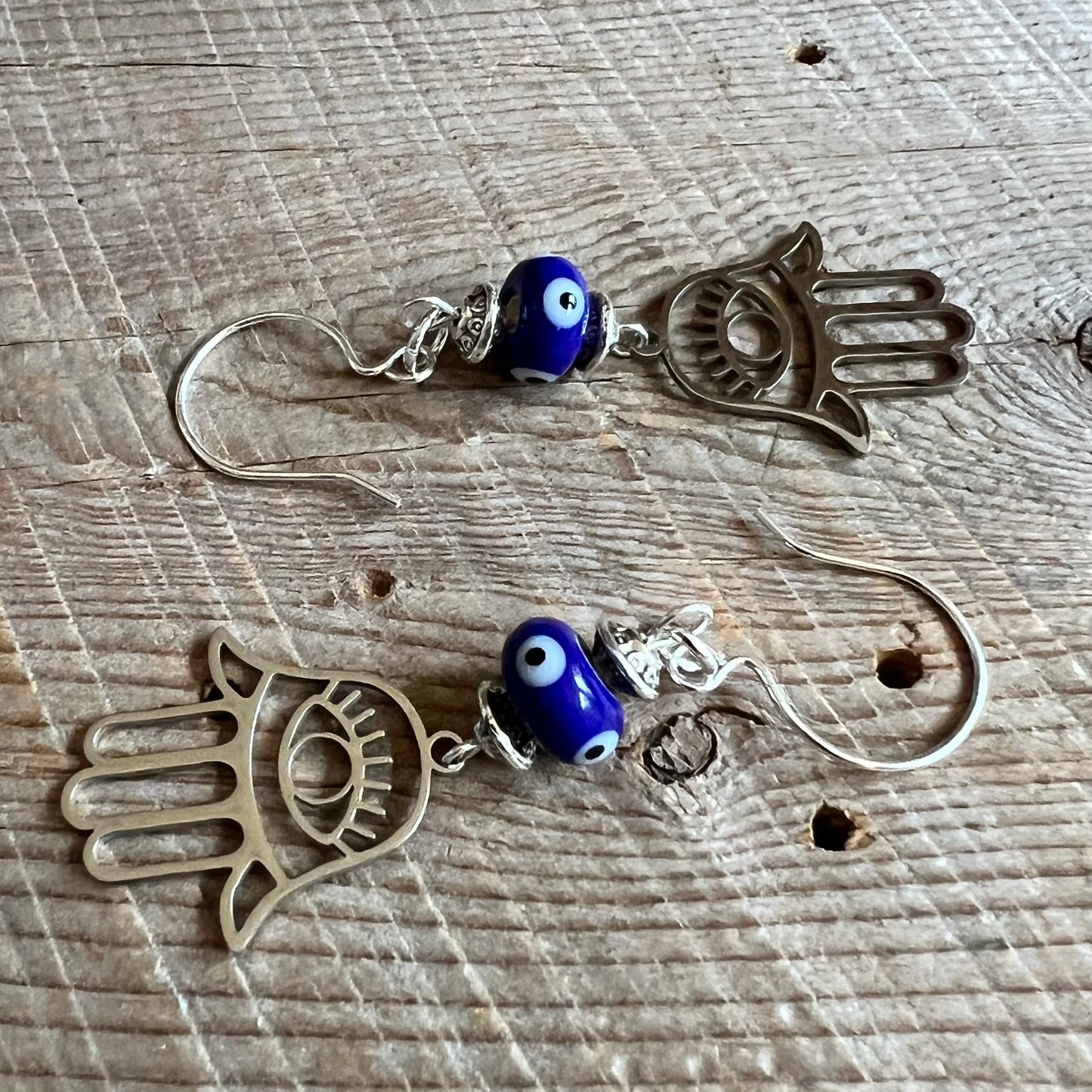 SariBlue® Hamsa with Dark Blue Evil Eye Earrings