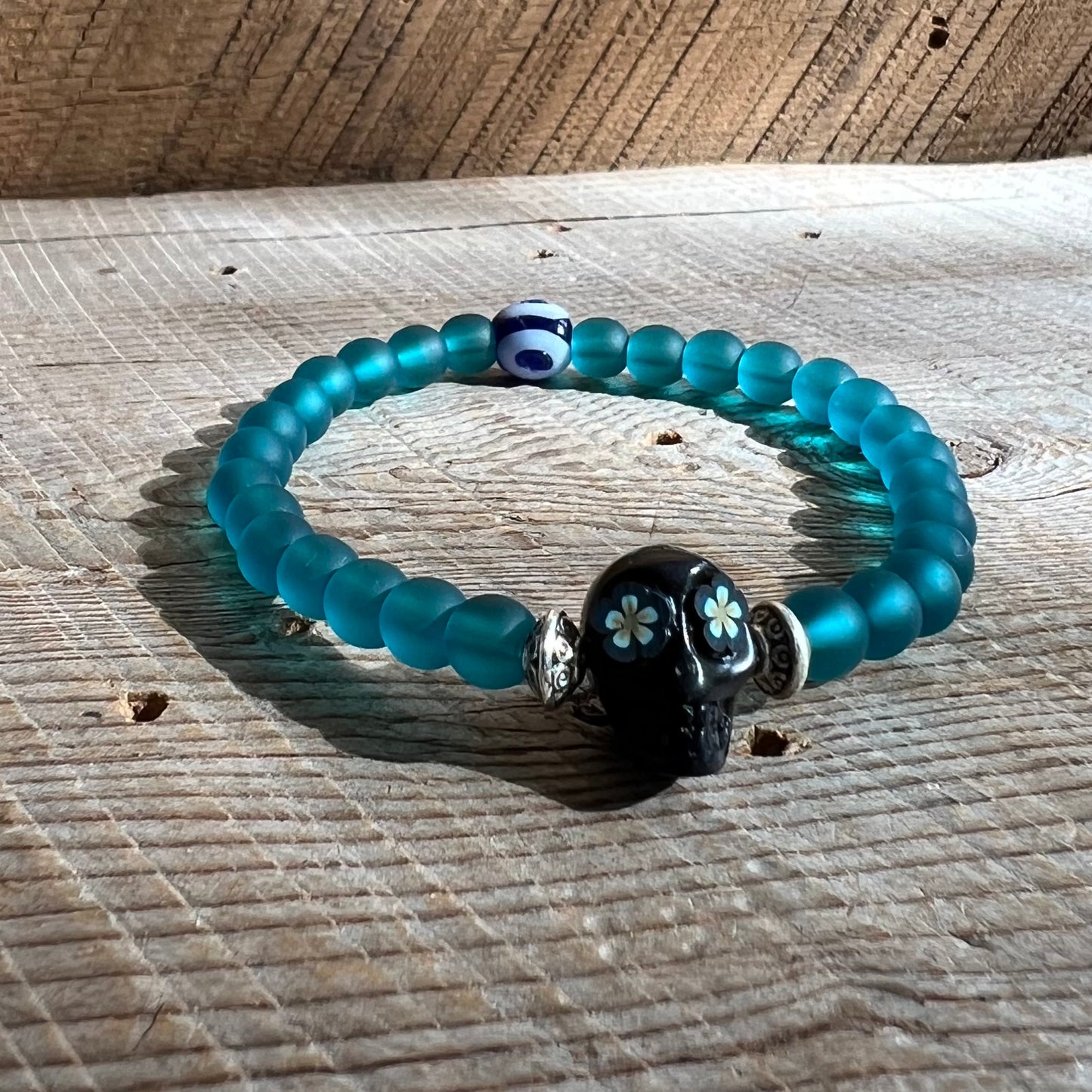SariBlue® Forget Me Not Sugarskull Bracelet with Evil Eye