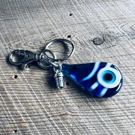SariBlue® Striped Teardrop Evil Eye with Coffee Cup Charm Keychain