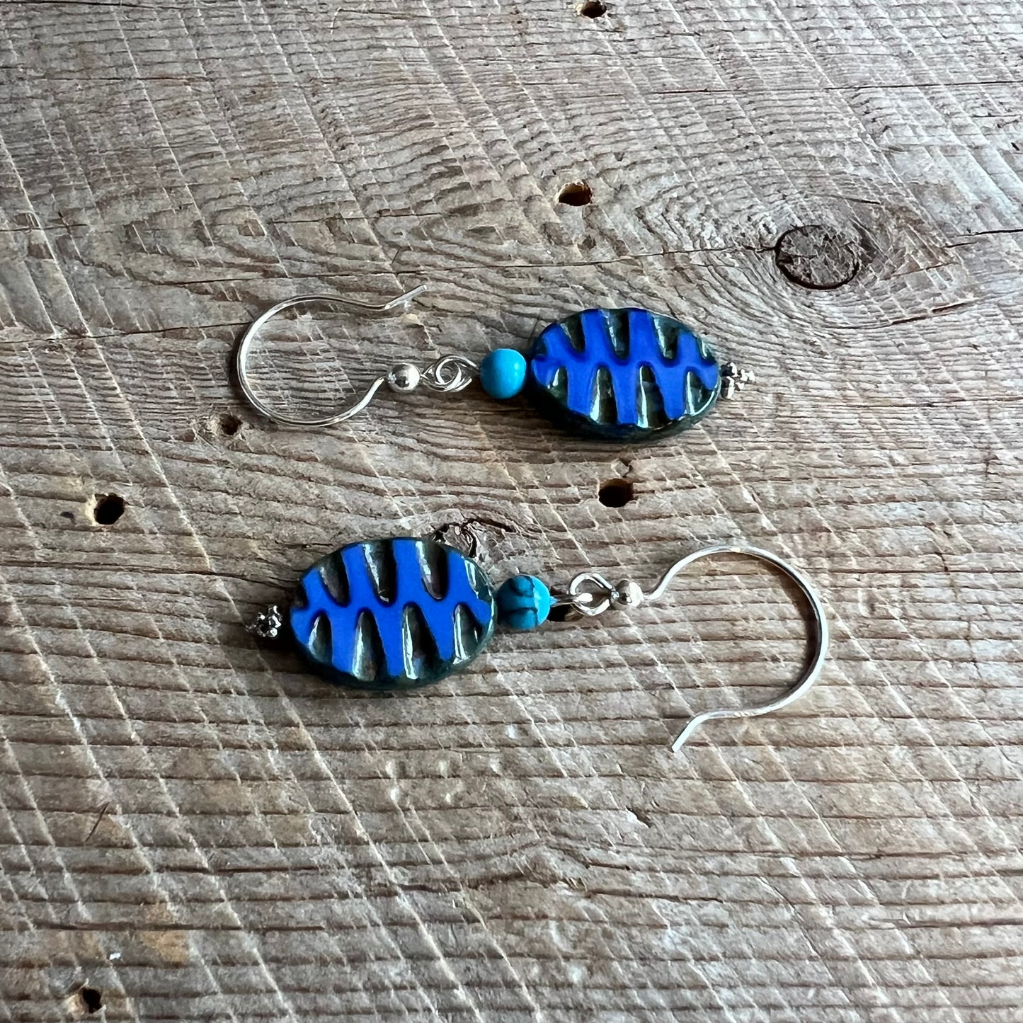 SariBlue® Tiger Tiger Blue Czech Glass Beads Earrings