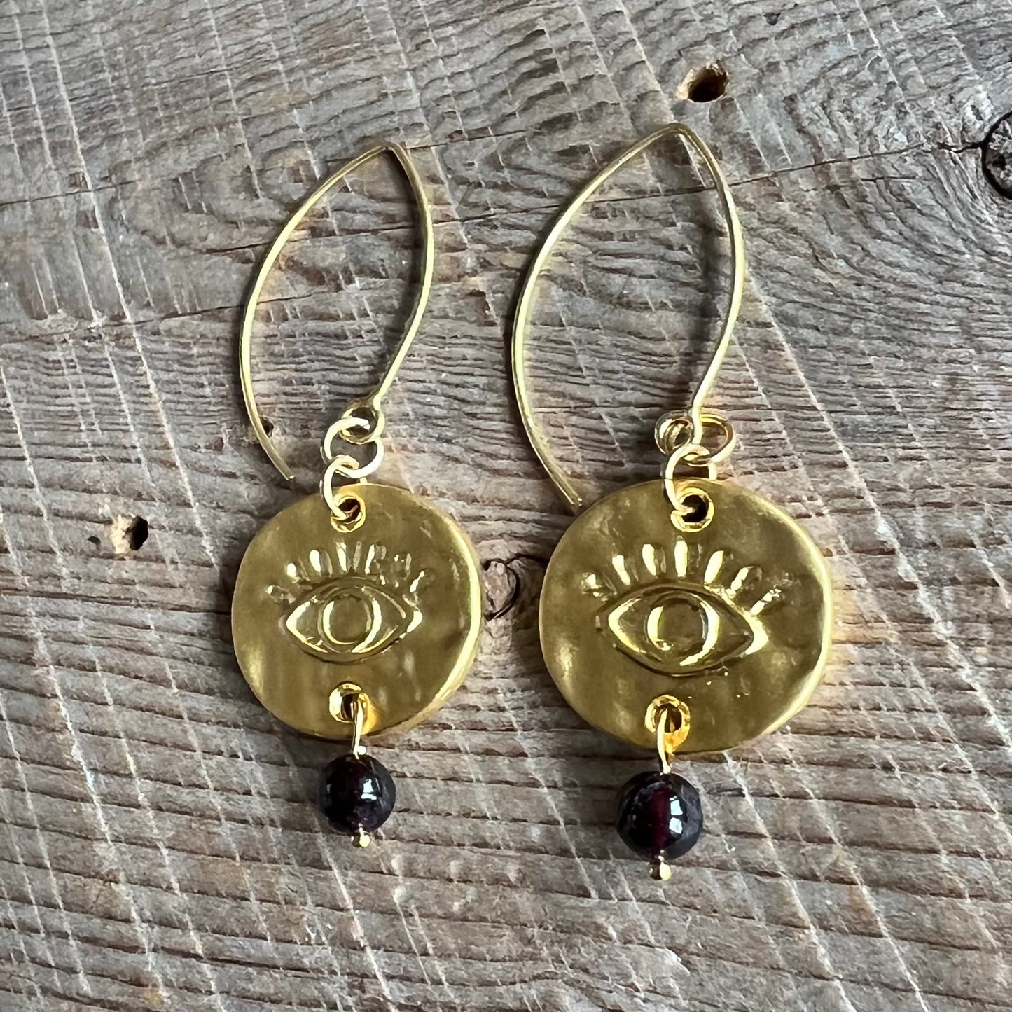 SariBlue® Garnet and Gold All Seeing Eye Earrings