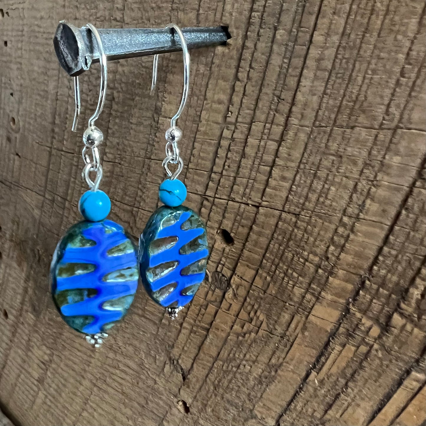 SariBlue® Tiger Tiger Blue Czech Glass Beads Earrings