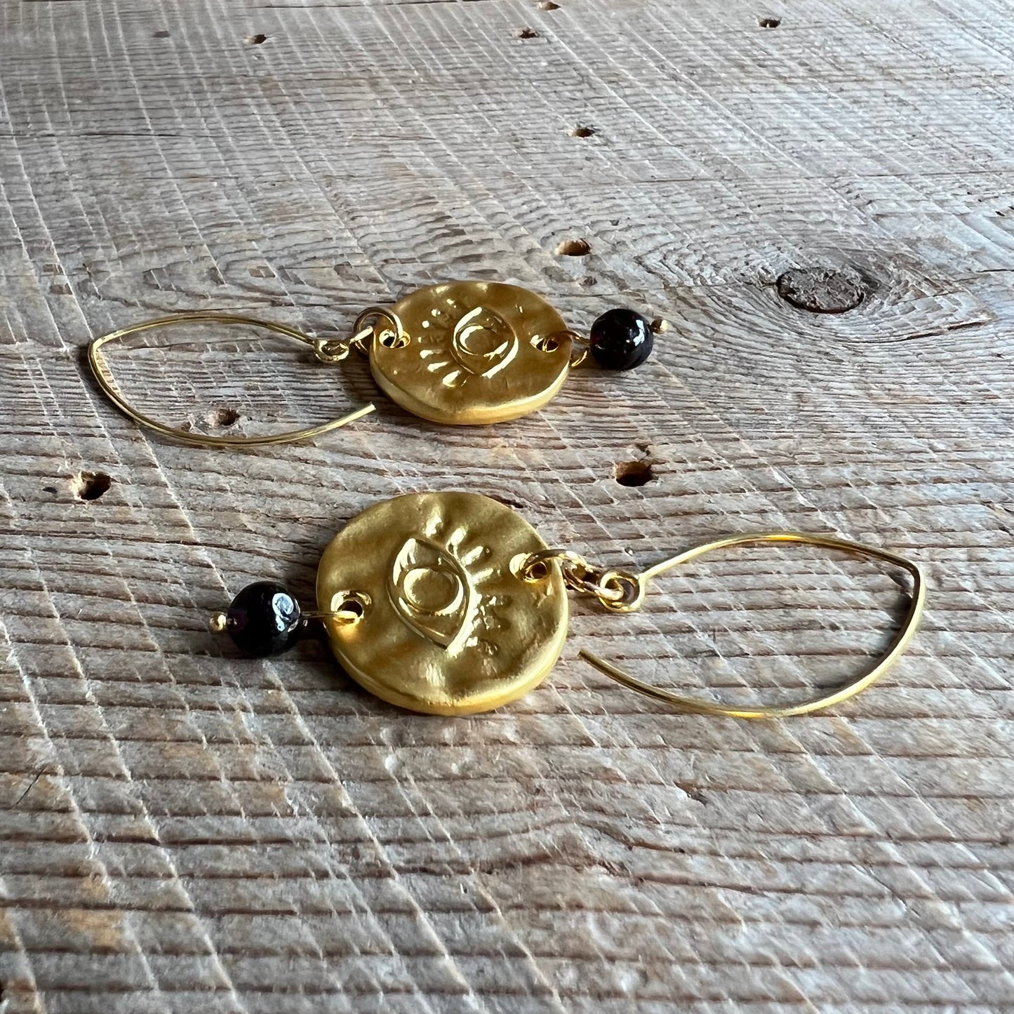 SariBlue® Garnet and Gold All Seeing Eye Earrings