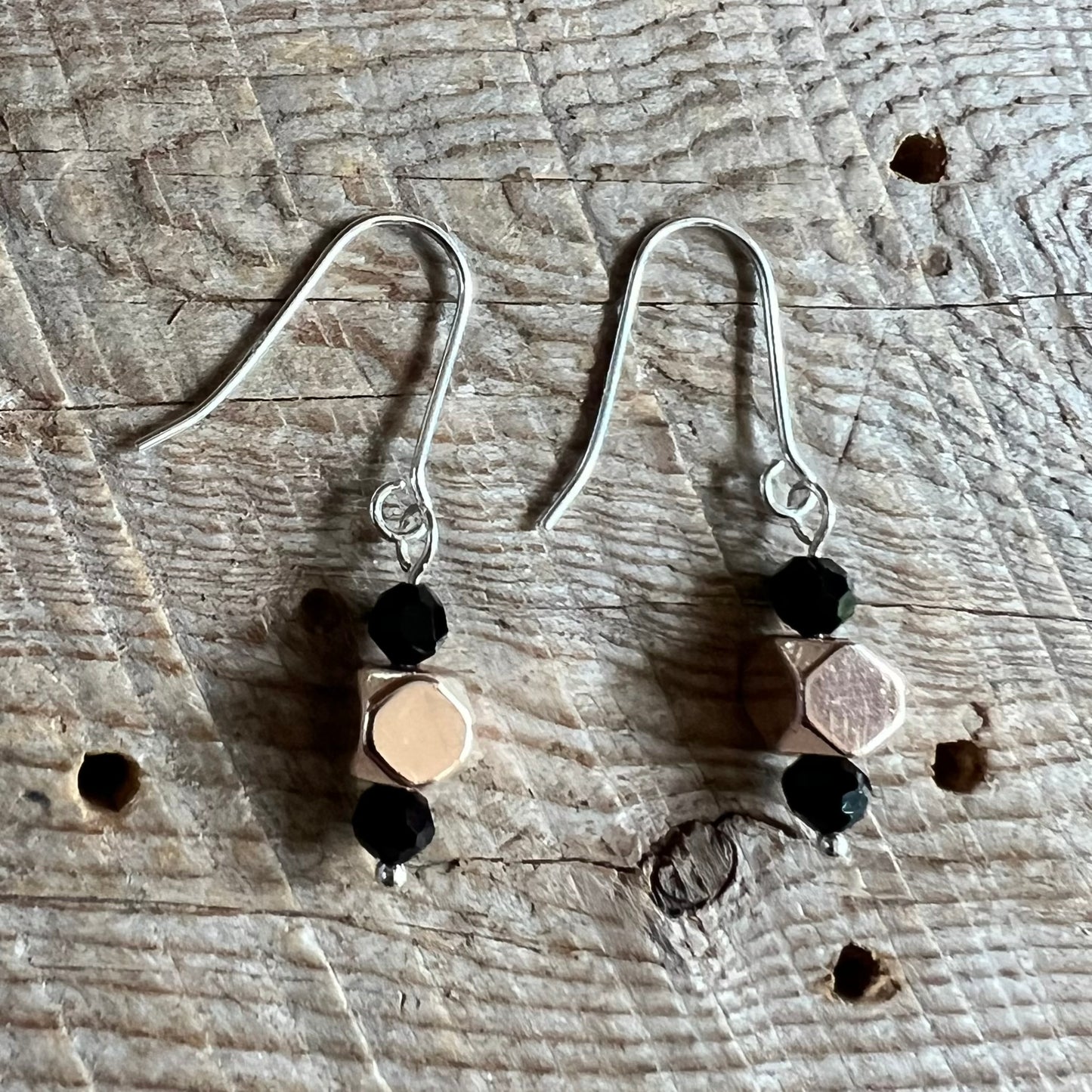 SariBlue® Art Deco Black and Rose Dangle Earrings