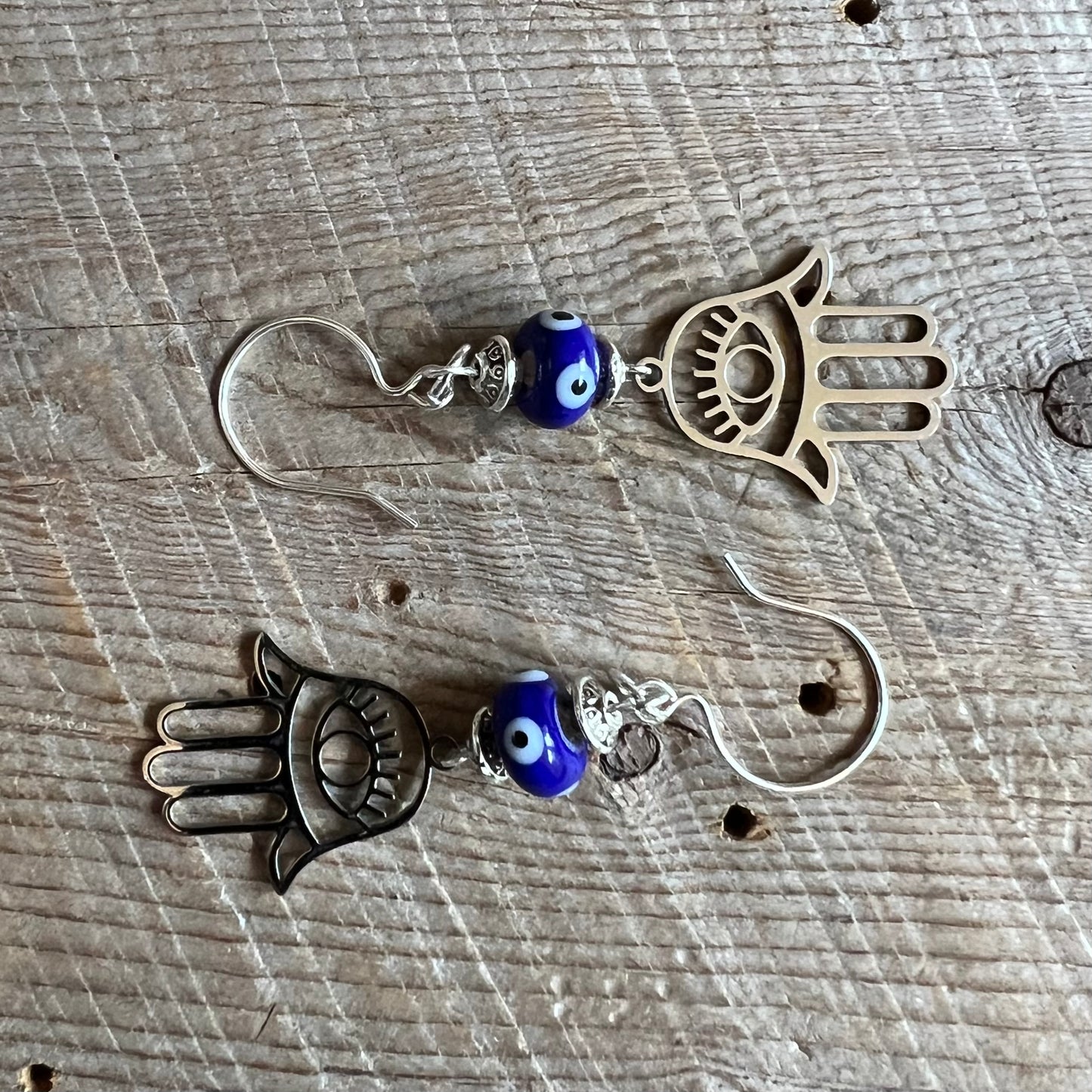 SariBlue® Hamsa with Dark Blue Evil Eye Earrings