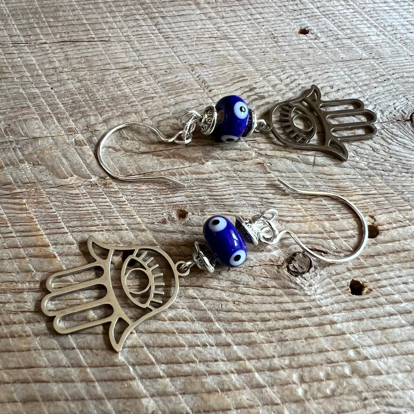 SariBlue® Hamsa with Dark Blue Evil Eye Earrings